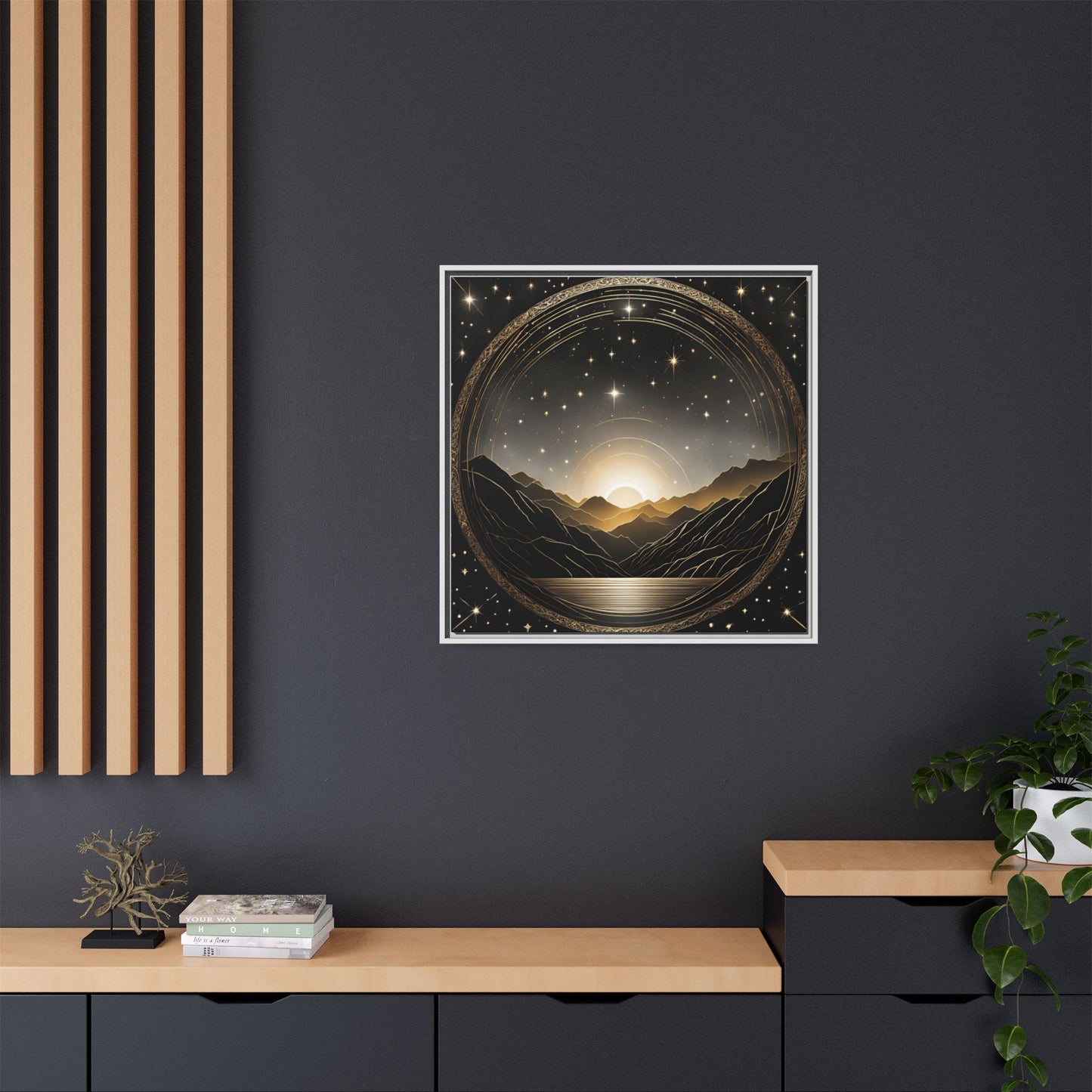Boho Celestial Design Unique Framed Canvas Wall Art Sun and Stars Astrological Gift Nature Lover Gift Astronomy Gift 3 frame color choices