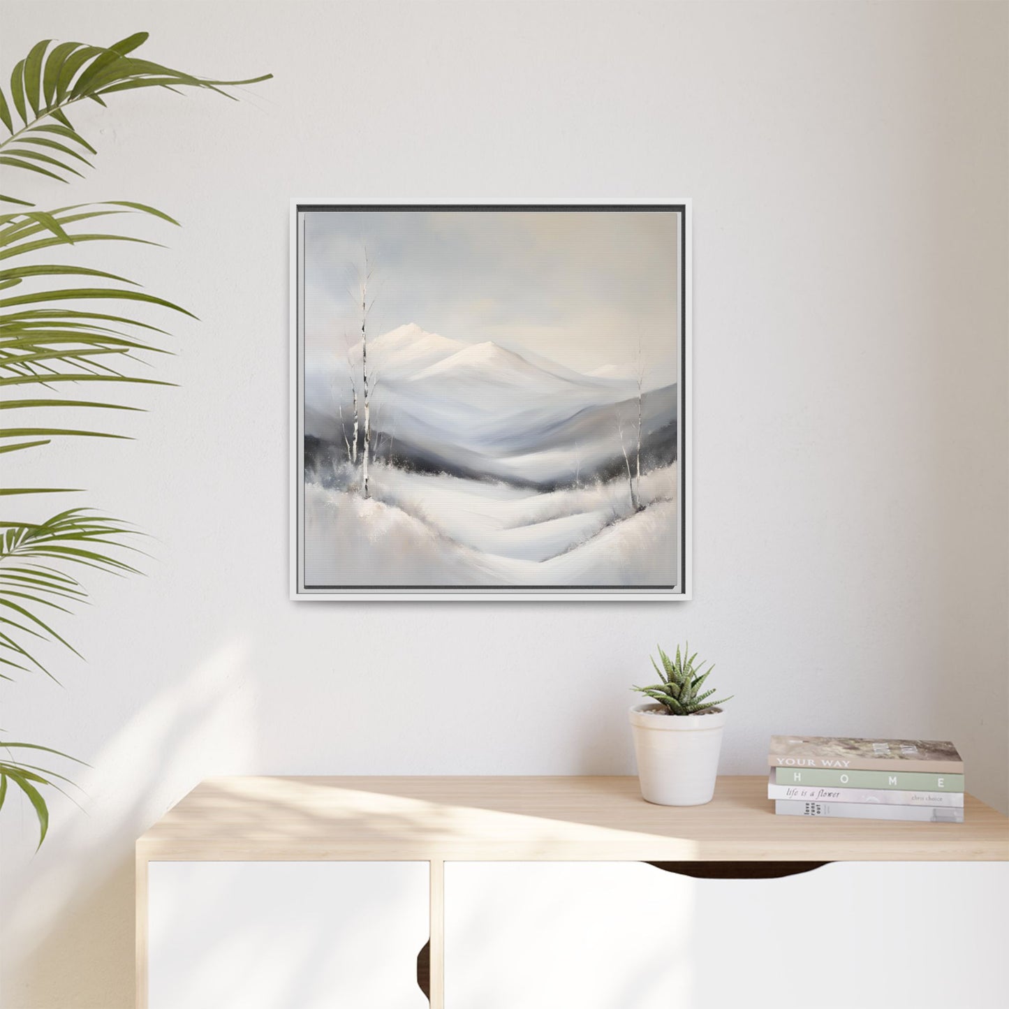 Modern Abstract Mountain Design Unique Framed Canvas Wall Art Snowy Gift Nature Lover Gift 3 frame colors