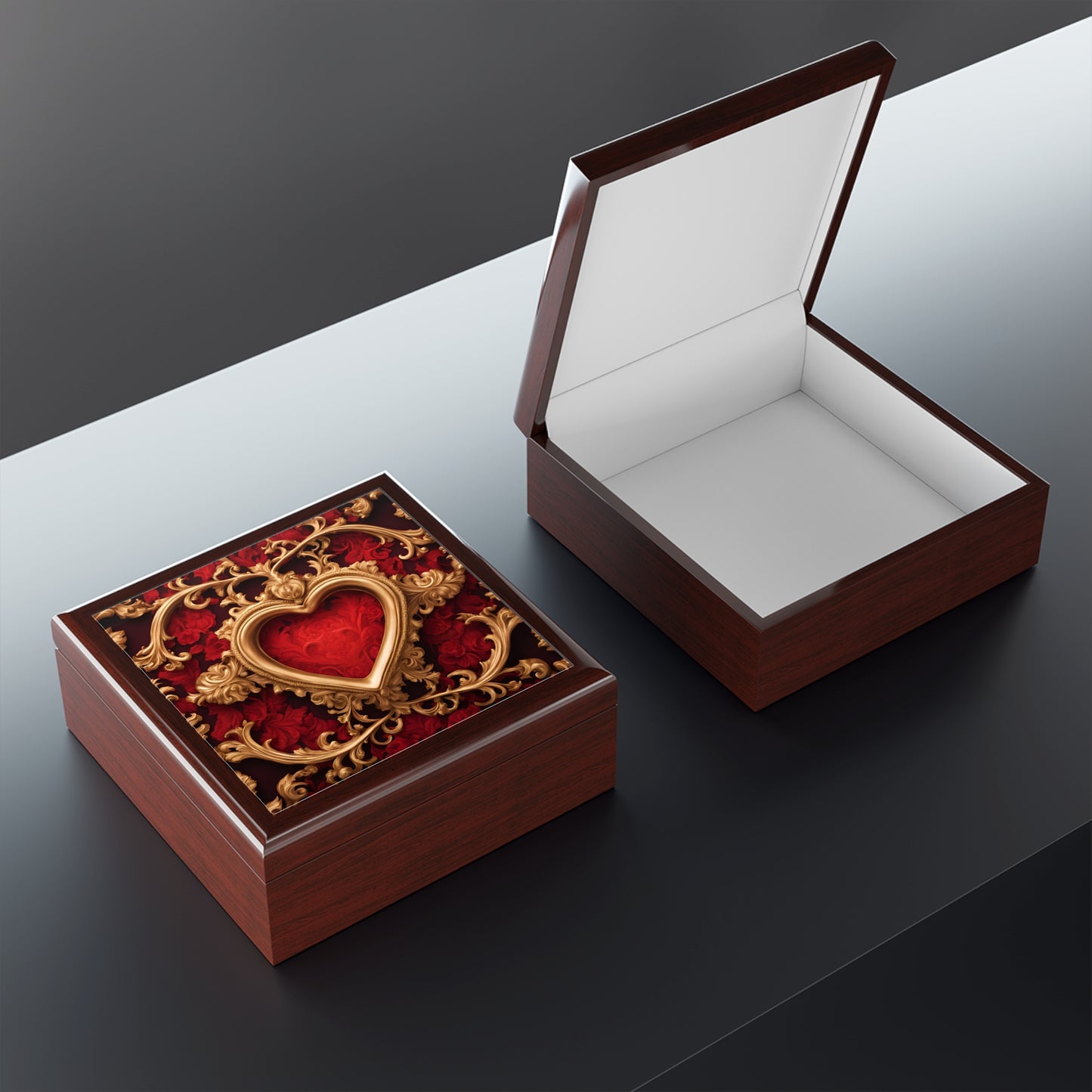 Unique Heart Art Print Design Jewelry Box Trinket Box Bedroom Dresser Decor Vanity Gift Box - 3 colors to choose from