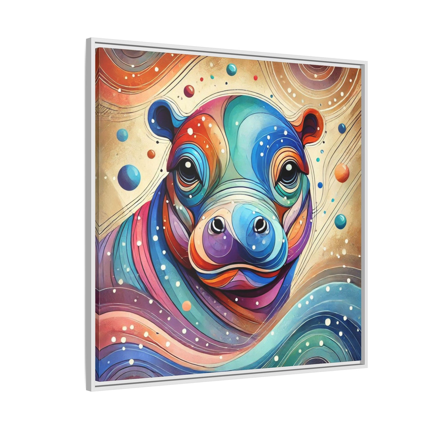 Modern Hippo Print Abstract Design Unique Framed Canvas Print Baby Hippo Wall Art Animal Lover Gift Nature Lover Decor 3 frame colors