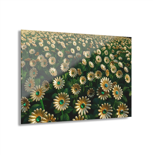 Floral Design Acrylic Gold and Gemstone Daisy Print Nature Lover Wall Art Flower Lover Gift Flower Artwork Modern Garden Home Decor