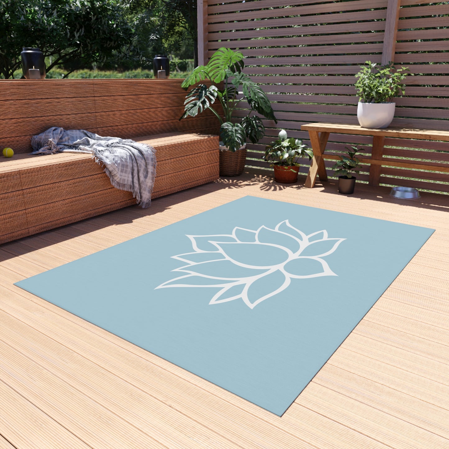 Zen Chenille Outdoor Rug with No-Skid Backing Cozy Lotus Blossom Outdoor Carpet Patio Decor Gazebo Rug Pool Area Decor Outdoor Kitchen Rug