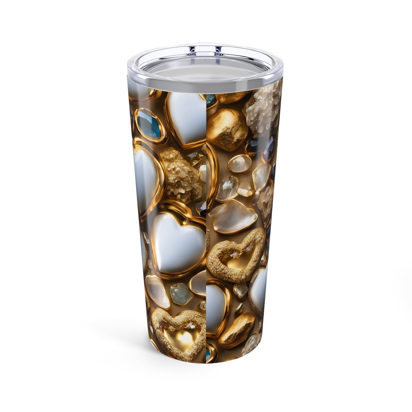 White and Gold Hearts Tumbler Valentine's Gift for Her Love Friendship Gift Tumbler Gemstone Lover Rhinestone Crystal Design Tumbler