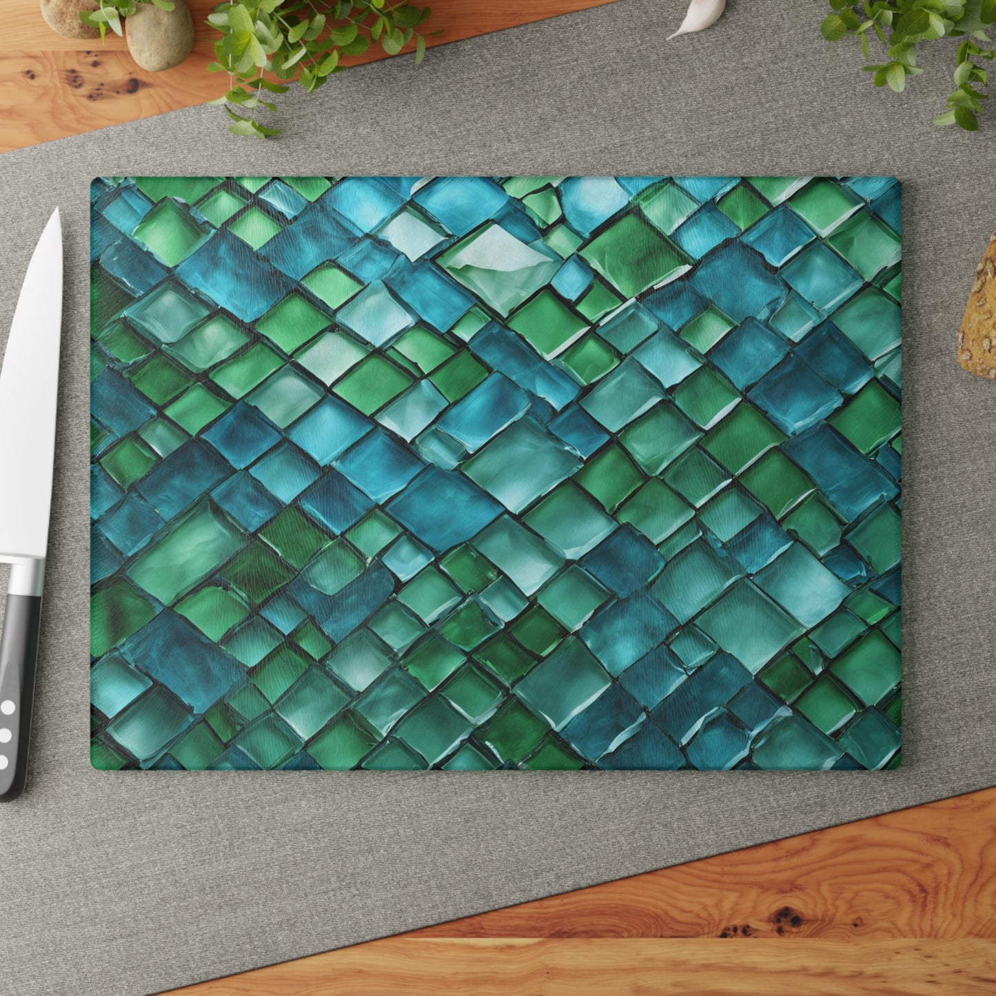 Kitchen Decor Glass Cutting Board Serving Tray with Glass Tile Design Cutting Board Gift for Home Cook Fun Glass Charcuterie Board