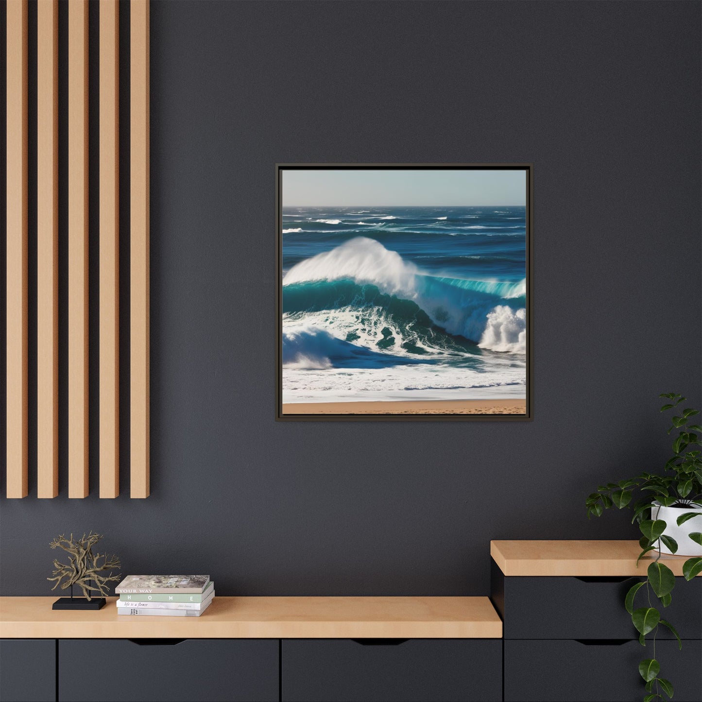 Peaceful Ocean Waves at the Beach Calm Sunny Day Framed Canvas Wall Art Vacation Oceanic Gift Nature Lover Zen Decor Gift 3 frame colors