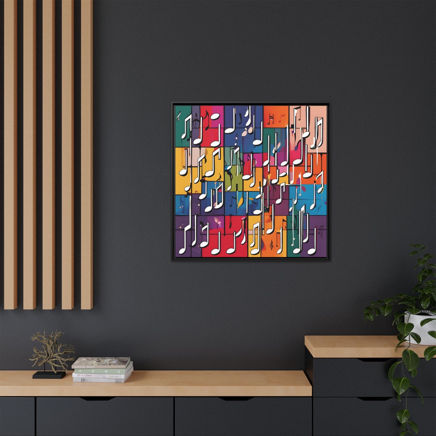 Modern Music-Themed Print Abstract Design Unique Framed Canvas Print Treble Clef Note Wall Art Music Lover Gift Decor 3 frame colors