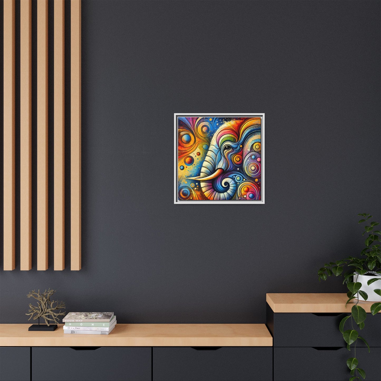 Modern Elephant Print Abstract Design Unique Framed Canvas Print African Wall Art Animal Lover Gift Nature Lover Decor 3 frame colors