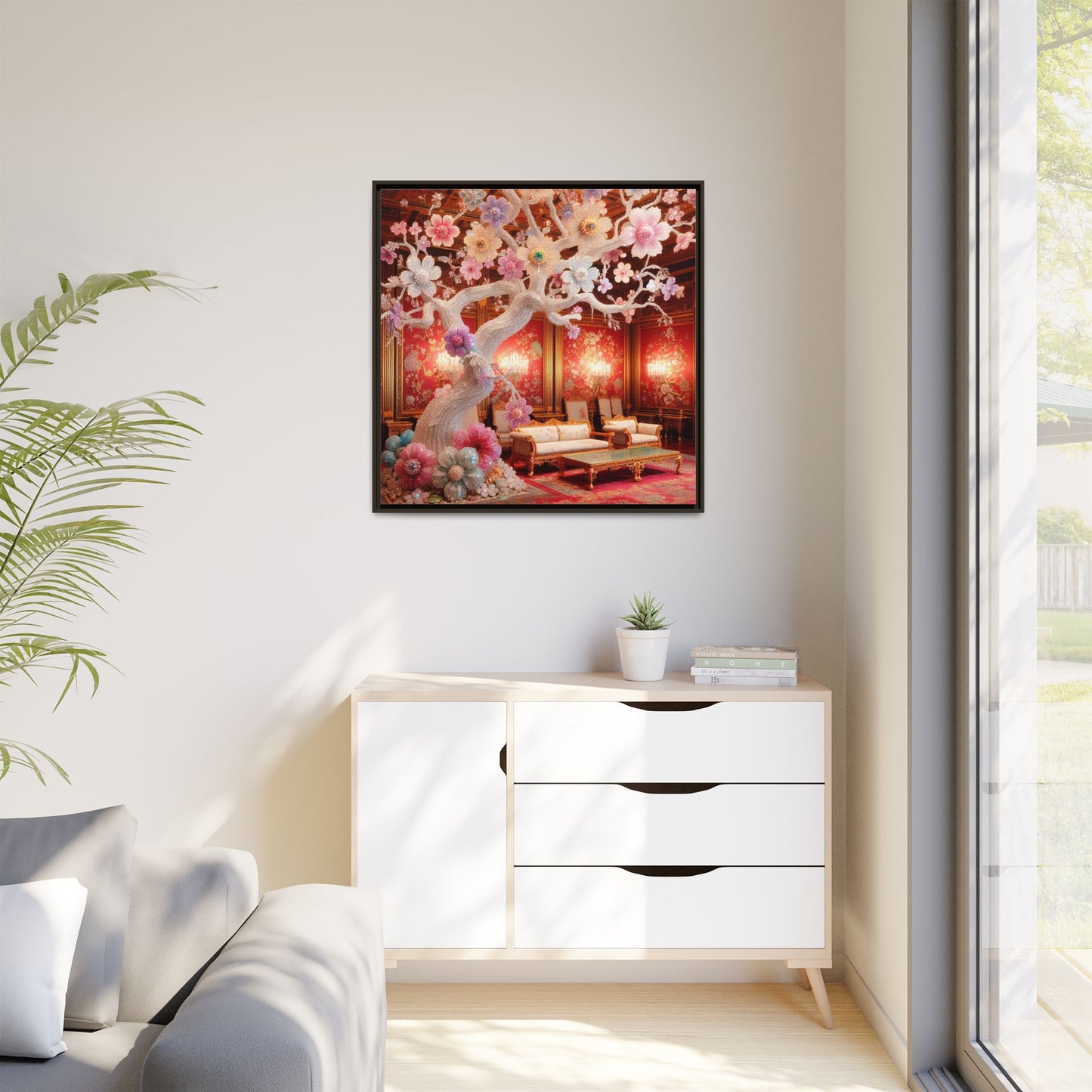 Bejeweled Bonzai Tree Framed Canvas Print Wall Art Unique Nature Lover Asian Art Gift Decor 3 Frame Colors