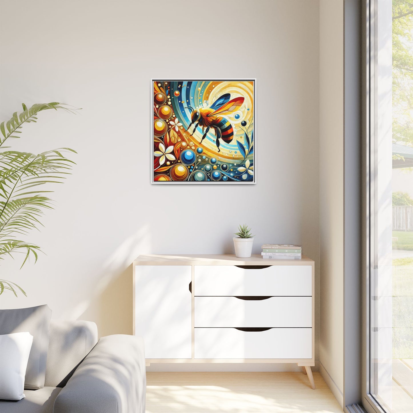 Modern Bee Print Abstract Design Unique Framed Canvas Print Insect Lover Wall Art Animal Lover Nature Lover Decor 3 frame colors