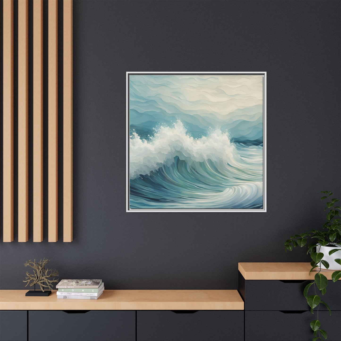 Modern Abstract Wave Design Unique Framed Canvas Wall Art Ocean Beach Gift Nature Lover Gift Underwater Sea Lover Gift 3 frame colors