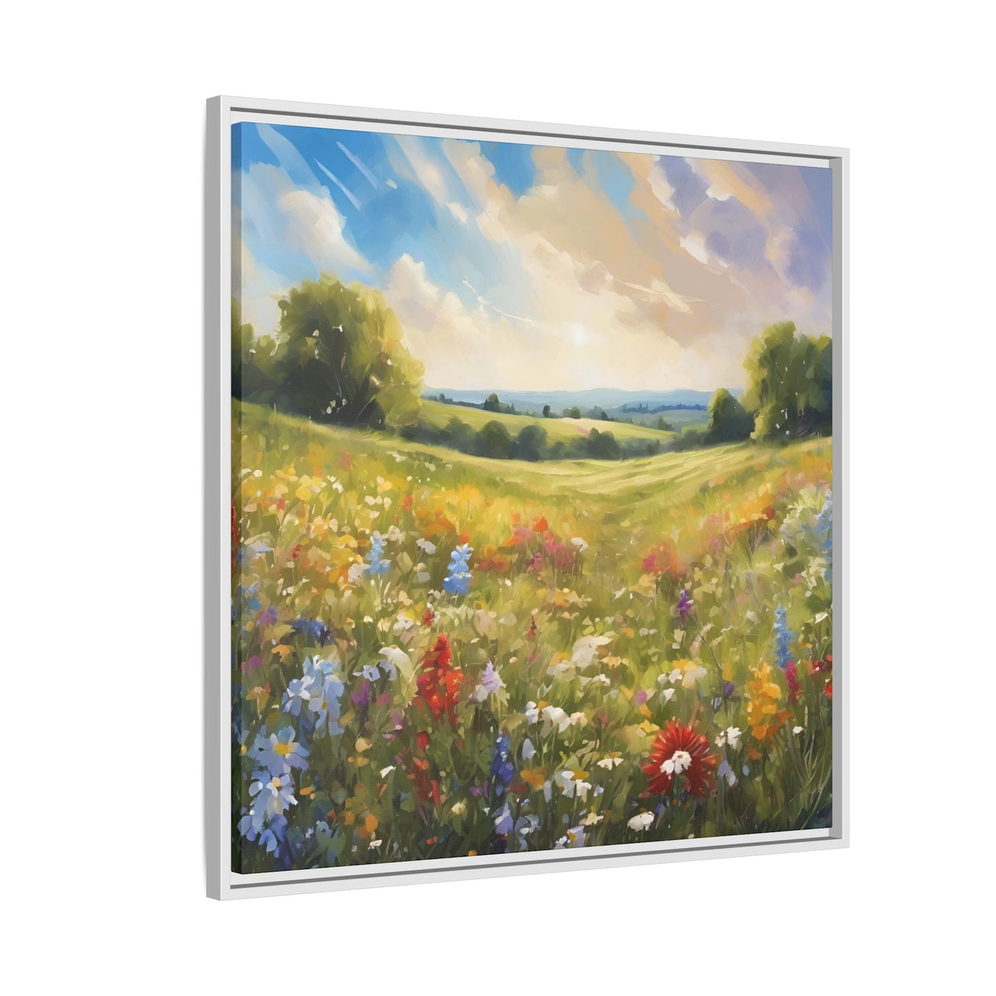 Modern Filed of Flowers Design Unique Framed Canvas Wall Art Gift Nature Lover Landscape Decor Gift 3 frame colors