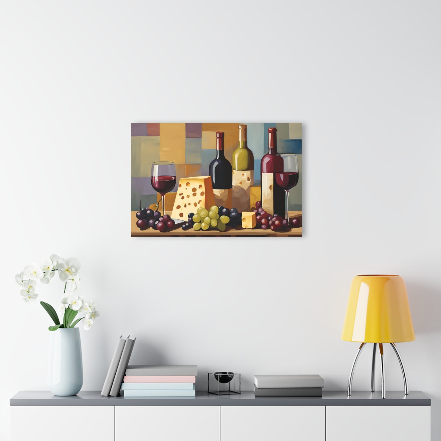 Wine Bottle Design Acrylic Print with Fruit and Cheese Grape Lover Wall Art Gift Charcuterie Artwork Modern Wine Lover Farmhouse Home Decor