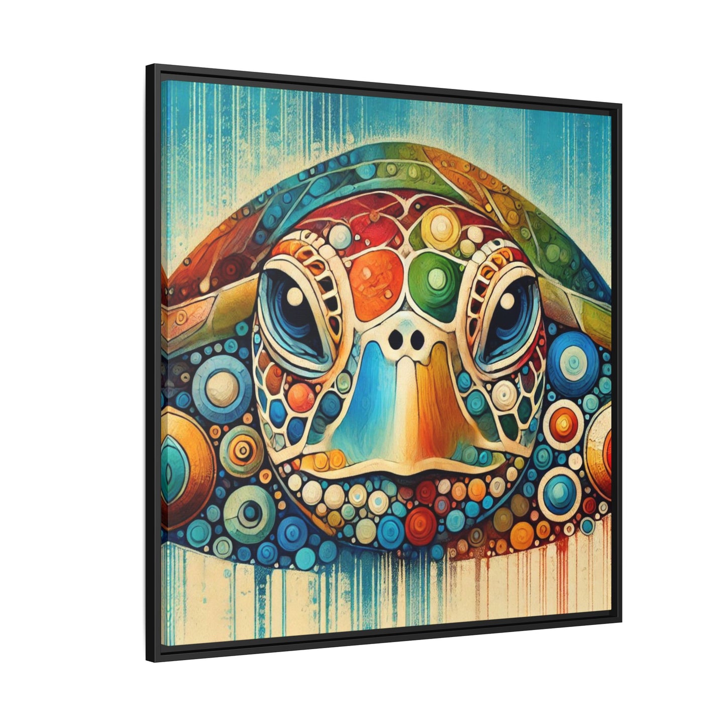 Modern Sea Turtle Print Abstract Design Unique Framed Canvas Print Oceanic Beachy Wall Art Animal Lover Nature Lover Decor 3 frame colors