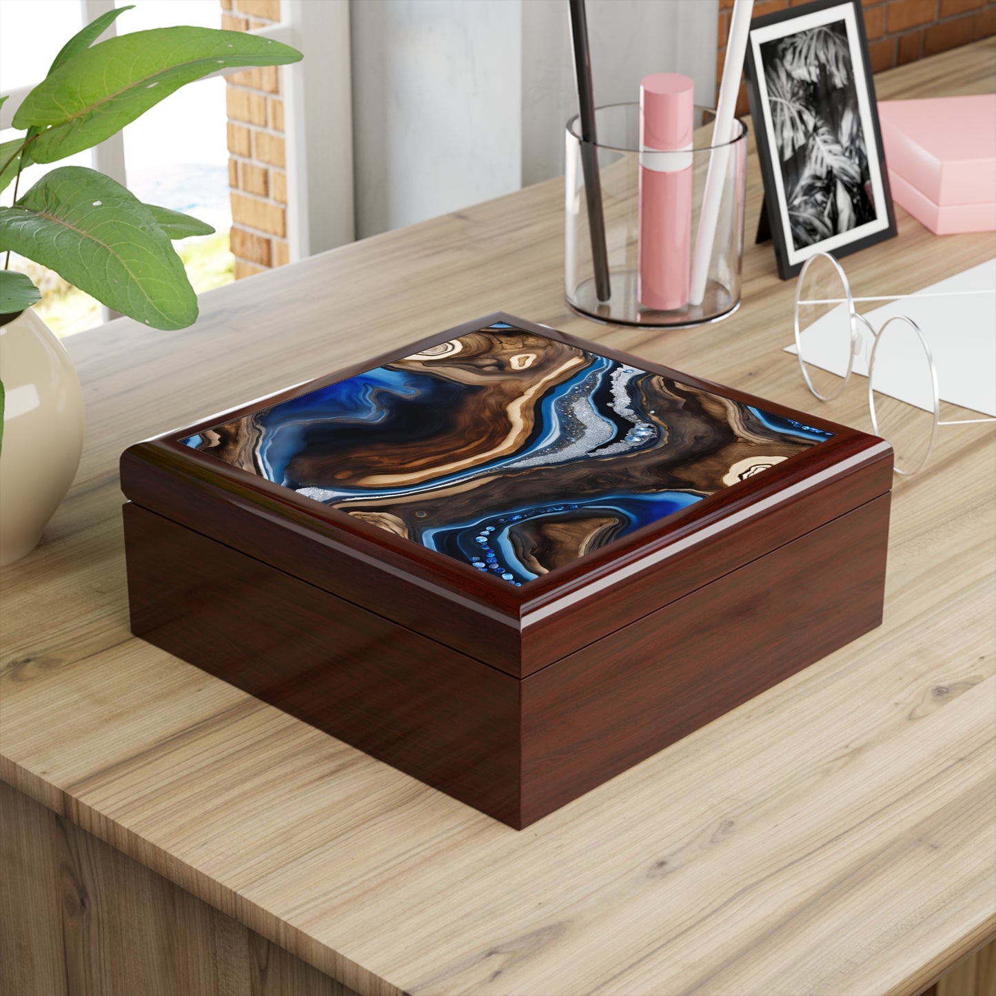 Unique Art Print Design Jewelry Box Trinket Box Bedroom Dresser Decor Vanity Gift Box - 3 colors to choose from