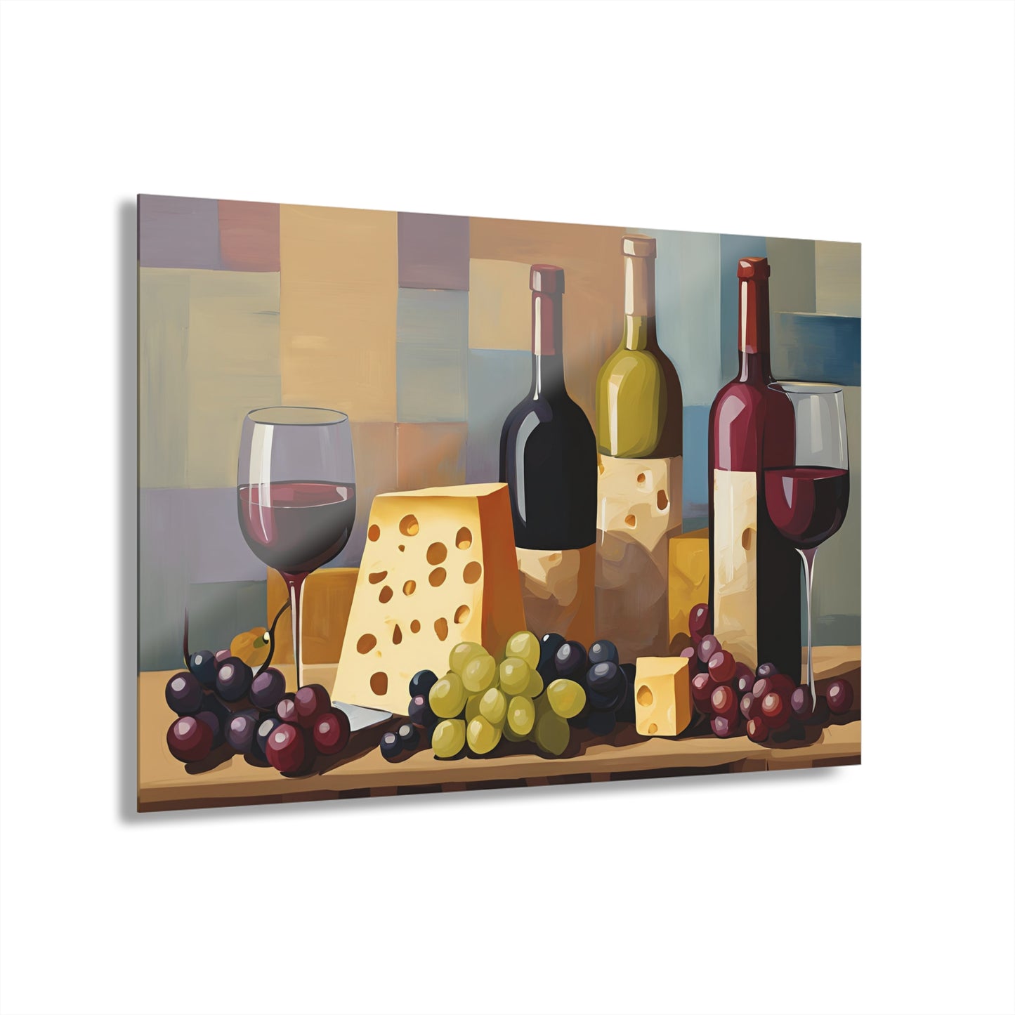 Wine Bottle Design Acrylic Print with Fruit and Cheese Grape Lover Wall Art Gift Charcuterie Artwork Modern Wine Lover Farmhouse Home Decor