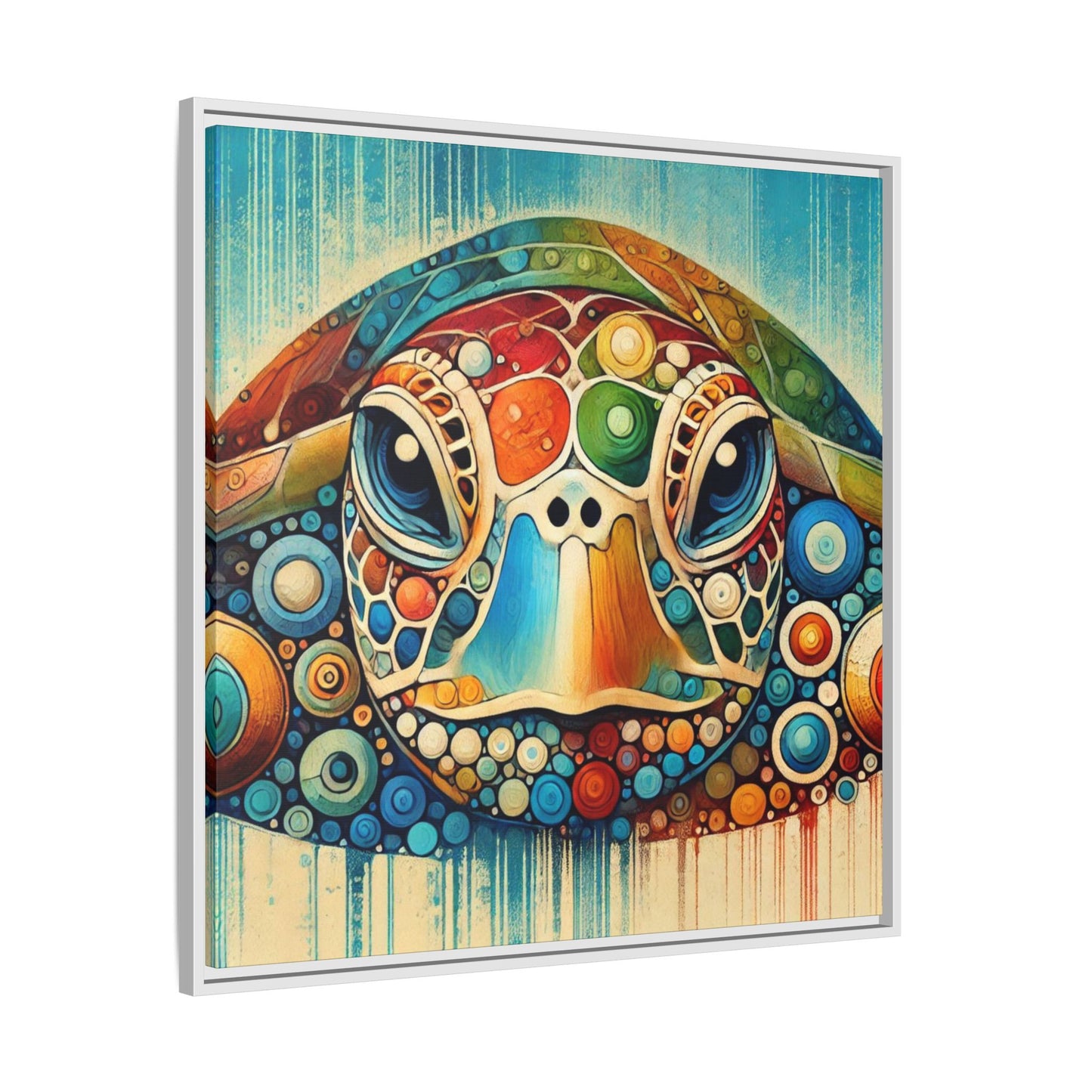 Modern Sea Turtle Print Abstract Design Unique Framed Canvas Print Oceanic Beachy Wall Art Animal Lover Nature Lover Decor 3 frame colors