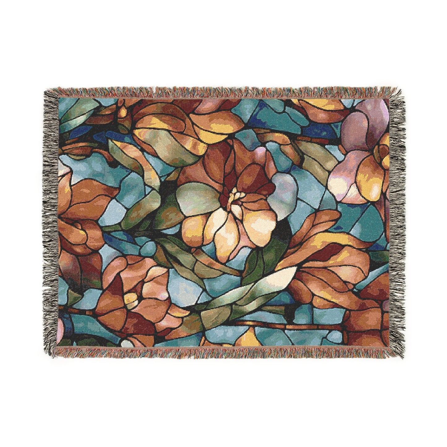 Floral Design Cozy Reading Throw for Book Lovers Cotton Woven Fringed Picnic Blanket Wall Art