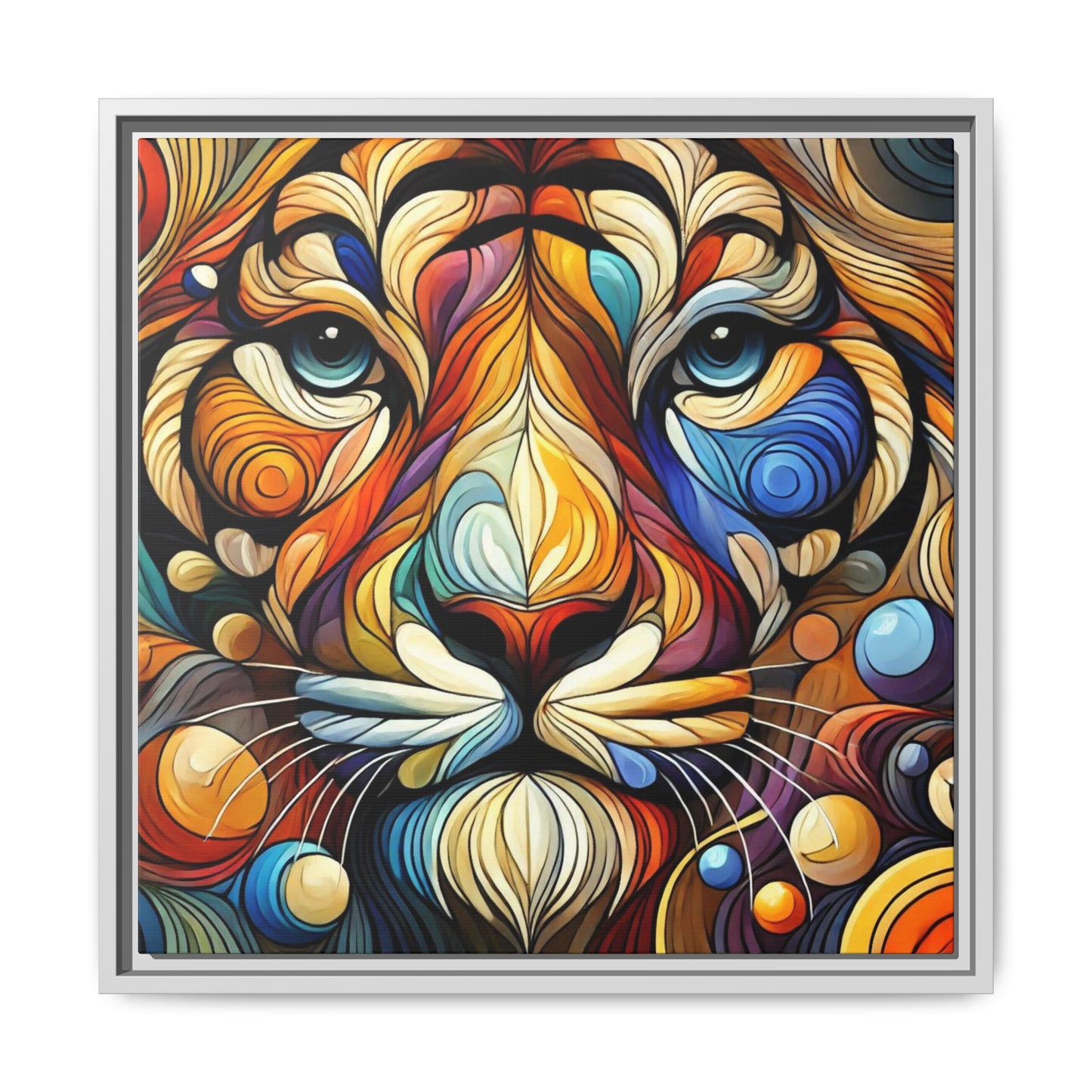 Modern Lion Face Print Abstract Design Unique Framed Canvas Print King of Jungle Wall Art Animal Lover Nature Lover Decor 3 frame colors