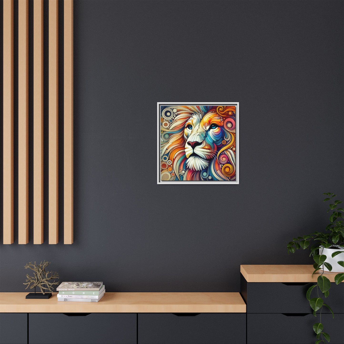 Modern Lion Print Abstract Design Unique Framed Canvas Print King of Jungle Wall Art Animal Lover Gift Nature Lover Decor 3 frame colors