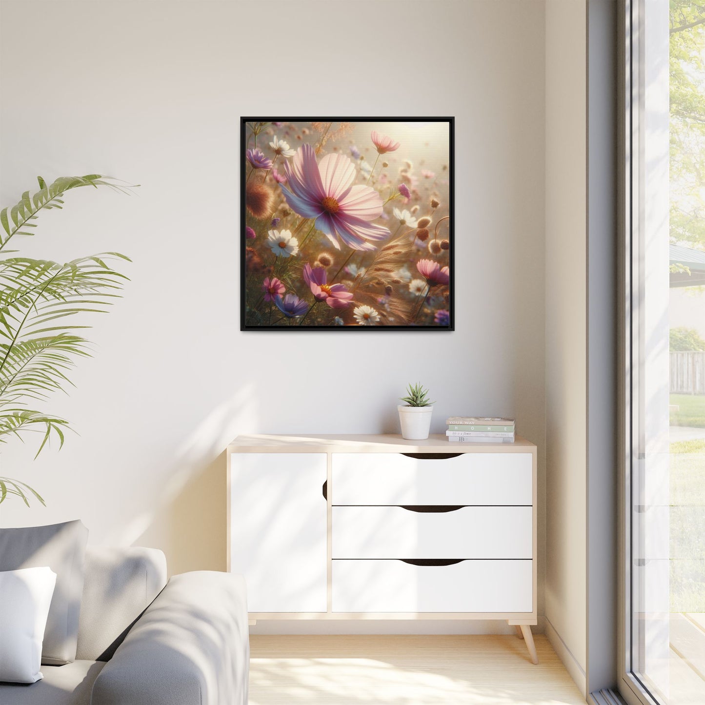 Floral Design Unique Framed Canvas Wall Art Flower Lover Gift Wildflower Artwork Nature Lover Lanscape Gift 3 frame colors