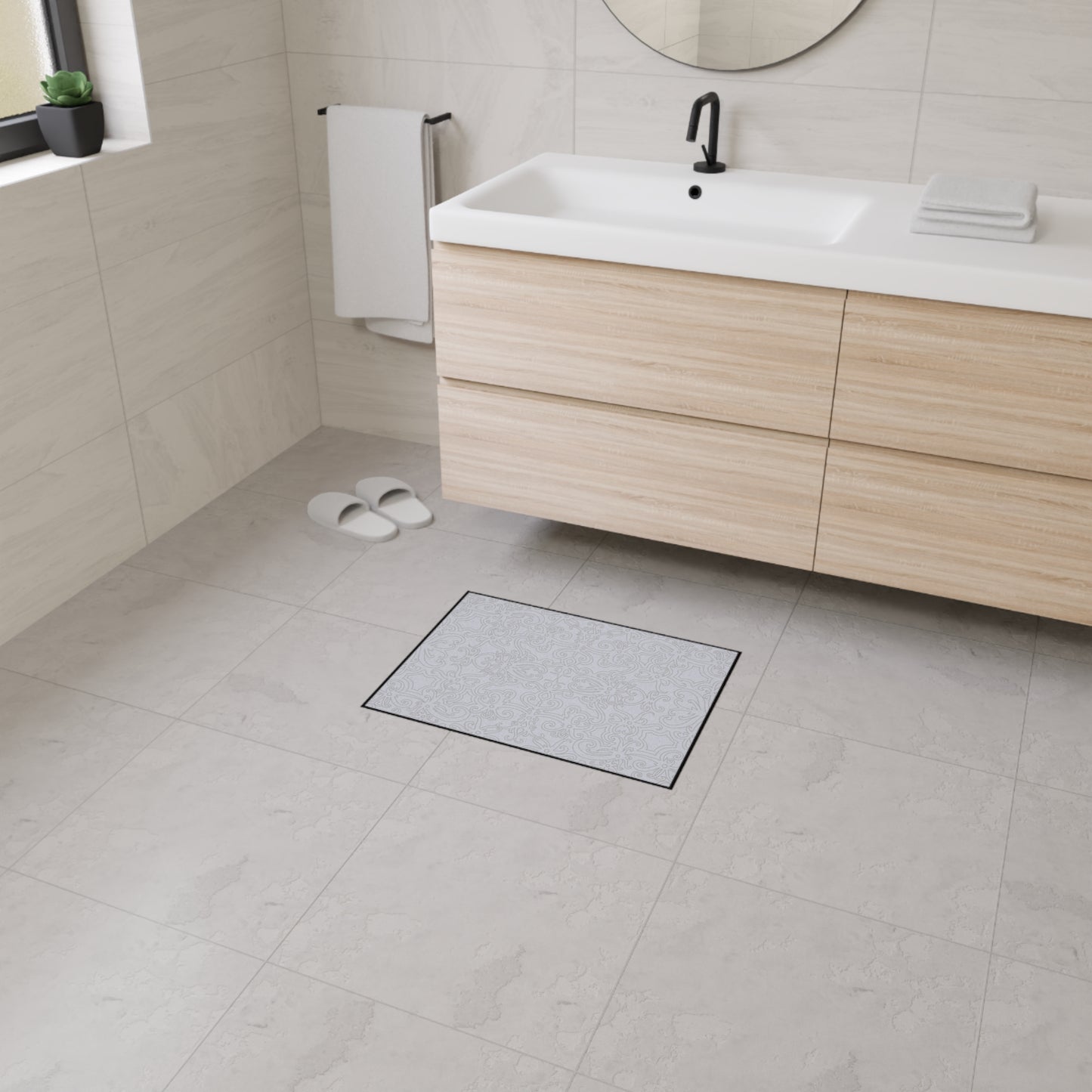 Decorative Heavy Duty Non-Slip Floor Mat Stylish Design Perfect for Entryway Kitchen Light Grey Floral Design Rug Bathroom Mat