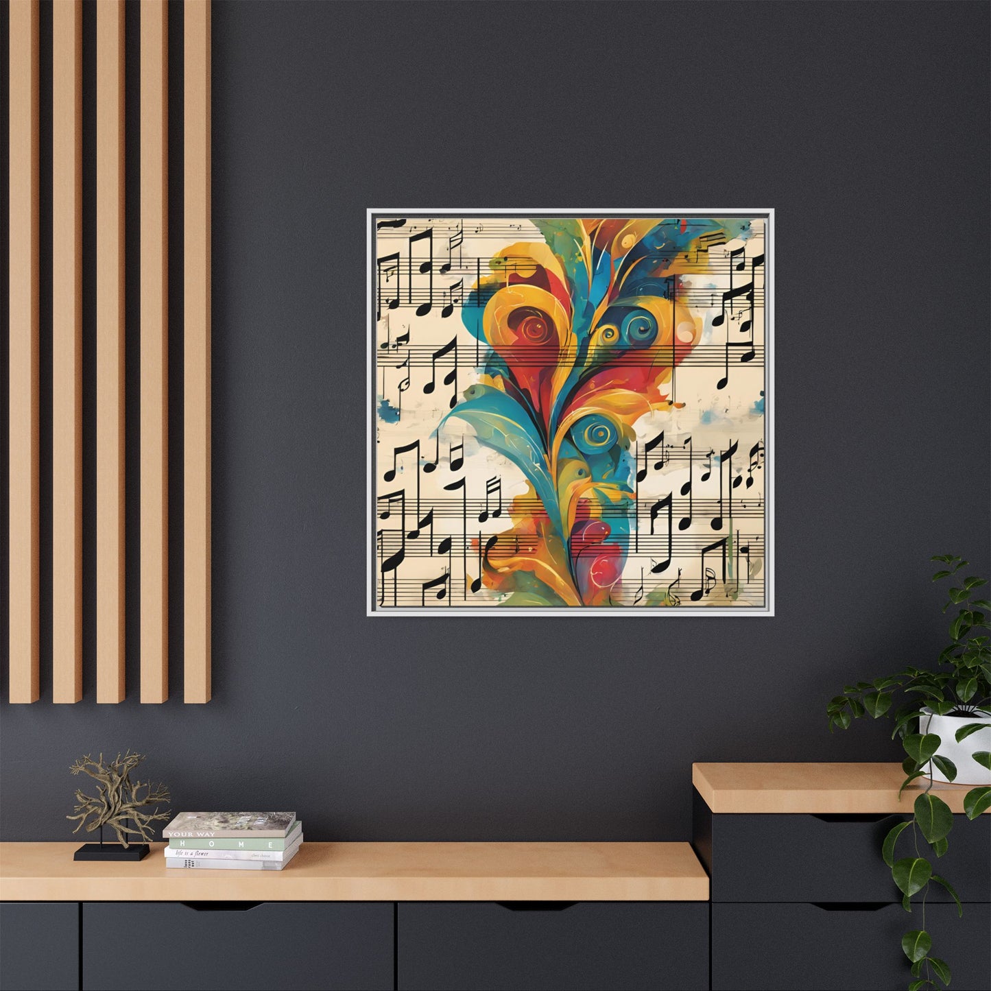 Modern Sheet Music-Themed Print Abstract Design Unique Framed Canvas Print Treble Clef Note Wall Art Music Lover Gift Decor 3 frame colors