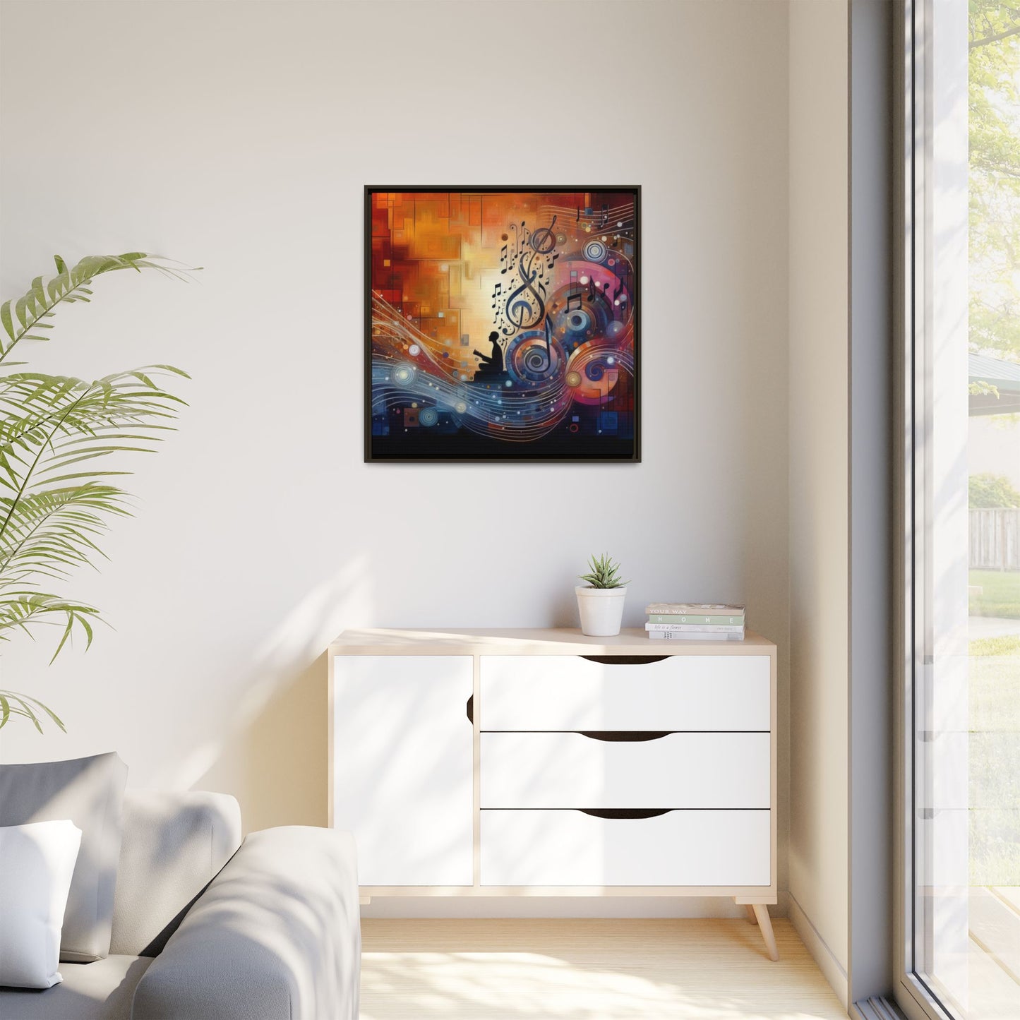 Modern Music-Themed Print Abstract Design Unique Framed Canvas Print Treble Clef Note Wall Art Music Lover Gift Decor 3 frame colors
