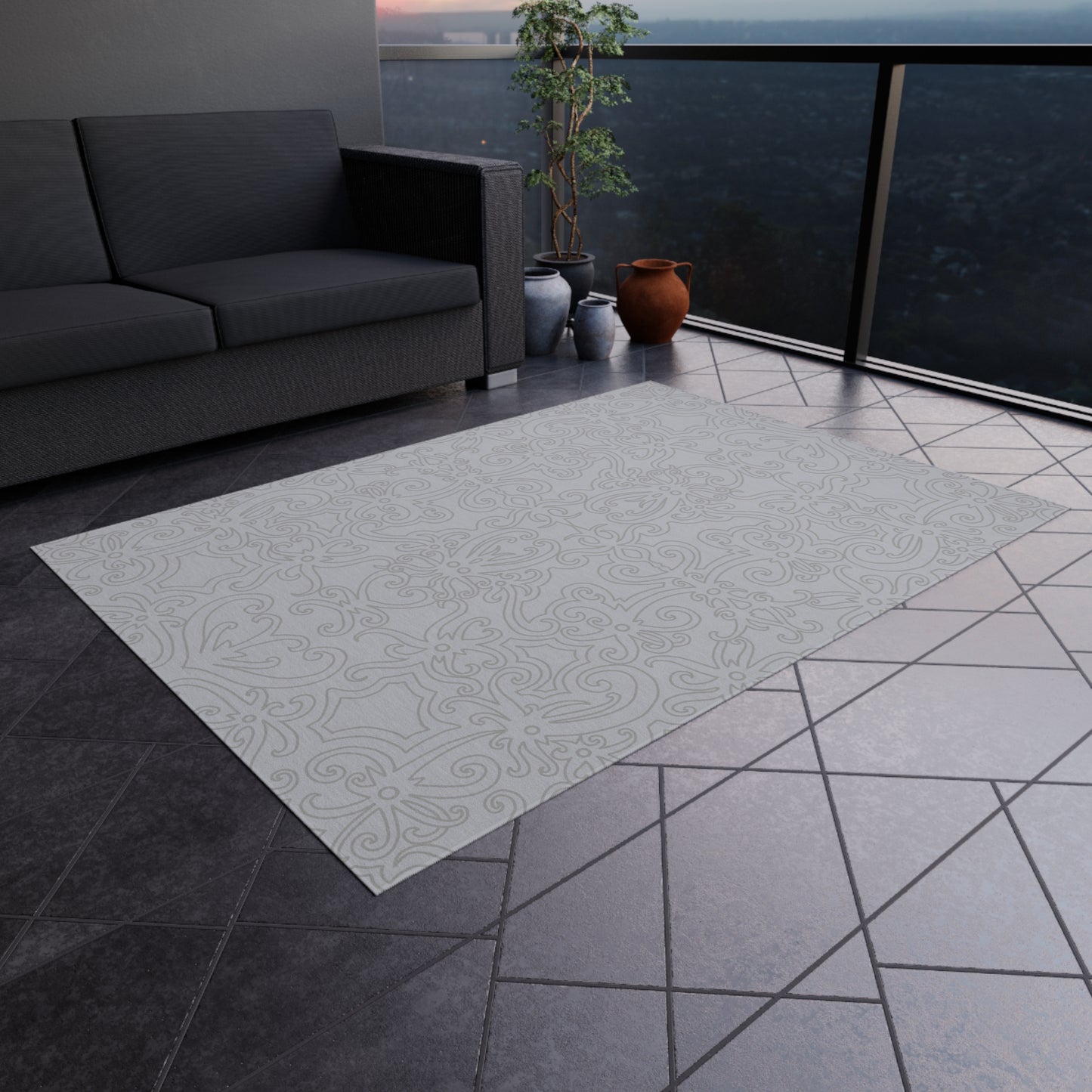 Chenille Outdoor Rug with No-Skid Backing Cozy Grey Outdoor Carpet Patio Decor Gazebo Rug Pool Area Decor Outdoor Kitchen Carpet