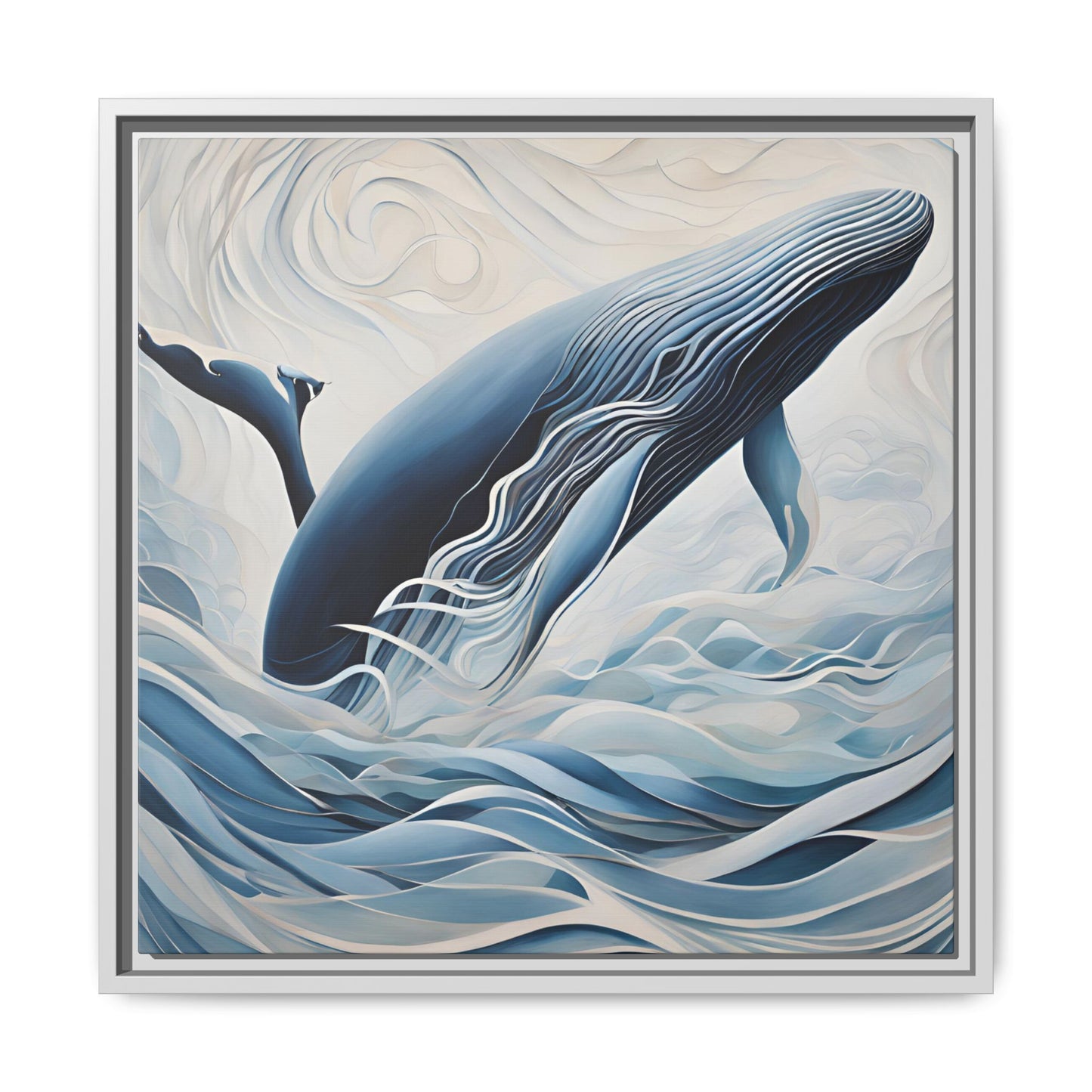 Modern Abstract Whale Wave Design Unique Framed Canvas Wall Art Ocean Beach Gift Nature Lover Gift Underwater Sea Lover Gift 3 frame colors