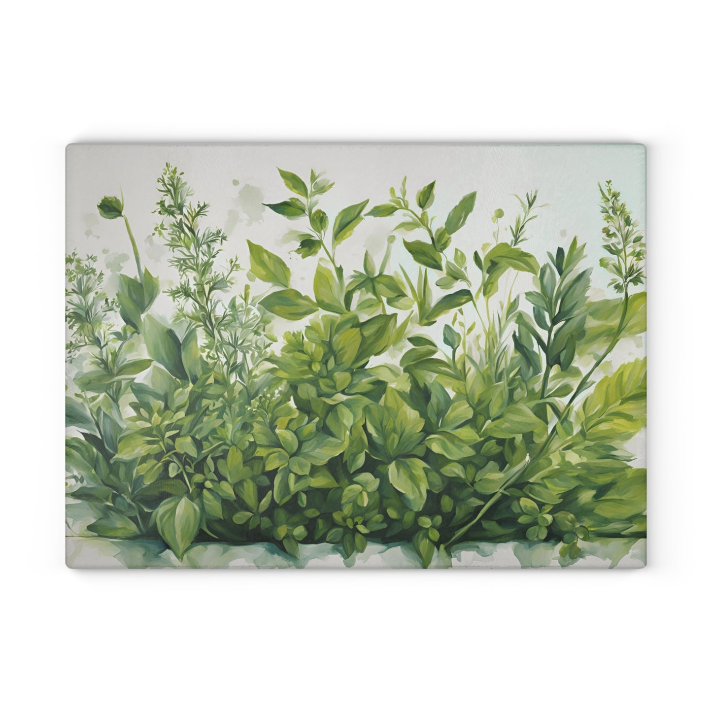 Kitchen Decor Glass Cutting Board Serving Tray with Garden Herbs Image Pattern Cutting Board Gift for Home Cook Charcuterie Board