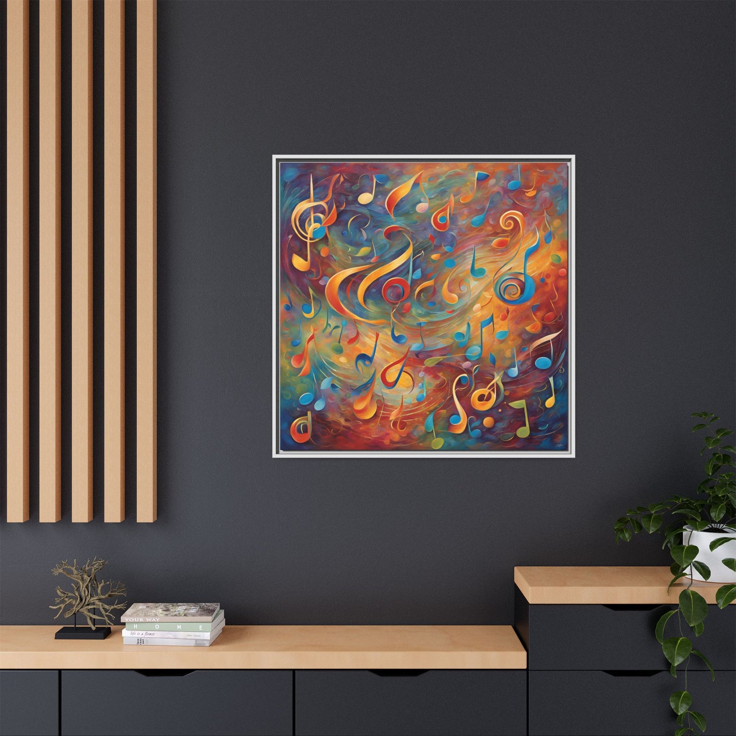 Modern Music-Themed Print Abstract Design Unique Framed Canvas Print Treble Clef Note Wall Art Music Lover Gift Decor 3 frame colors