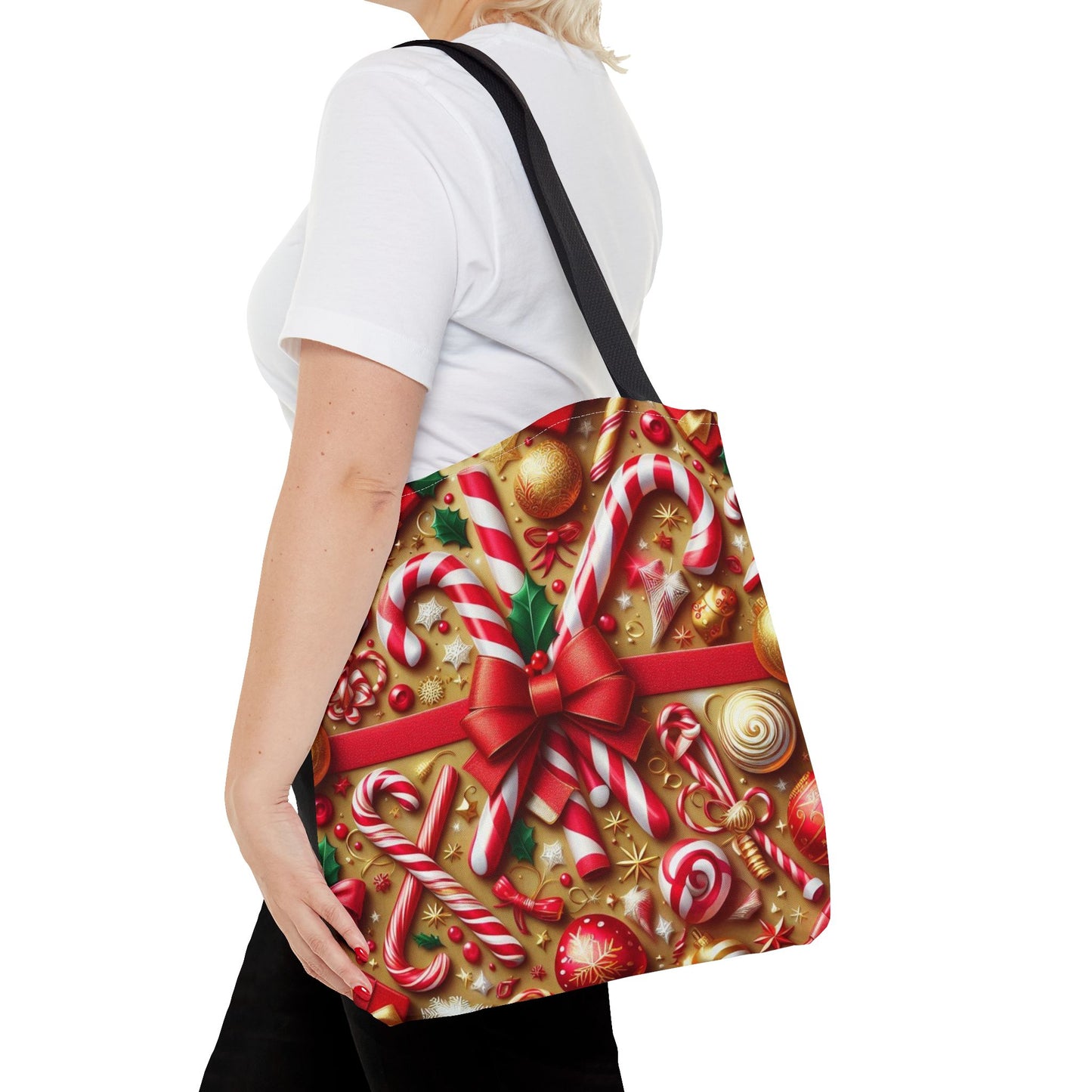 Candy Cane Christmas Tote Bag Holiday Cheer Gift Glam Winter Accessory Reusable Winter Shopping Bag Xmas Joy Gift Unisex Bag for Him Her