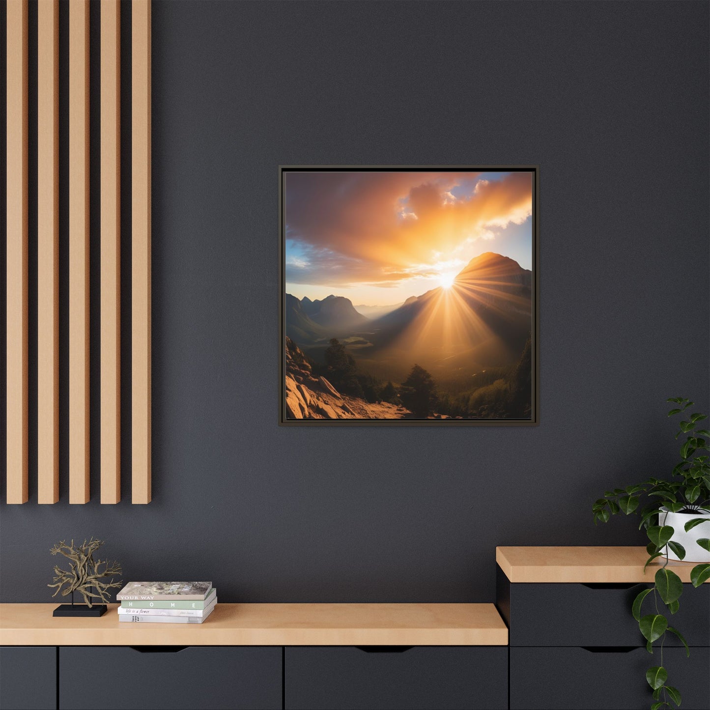 Sunrise in the Mountains Framed Canvas Wall Art Canyon Outdoors Vacation Gift Nature Lover Peaceful Zen Sunset Gift 3 frame colors