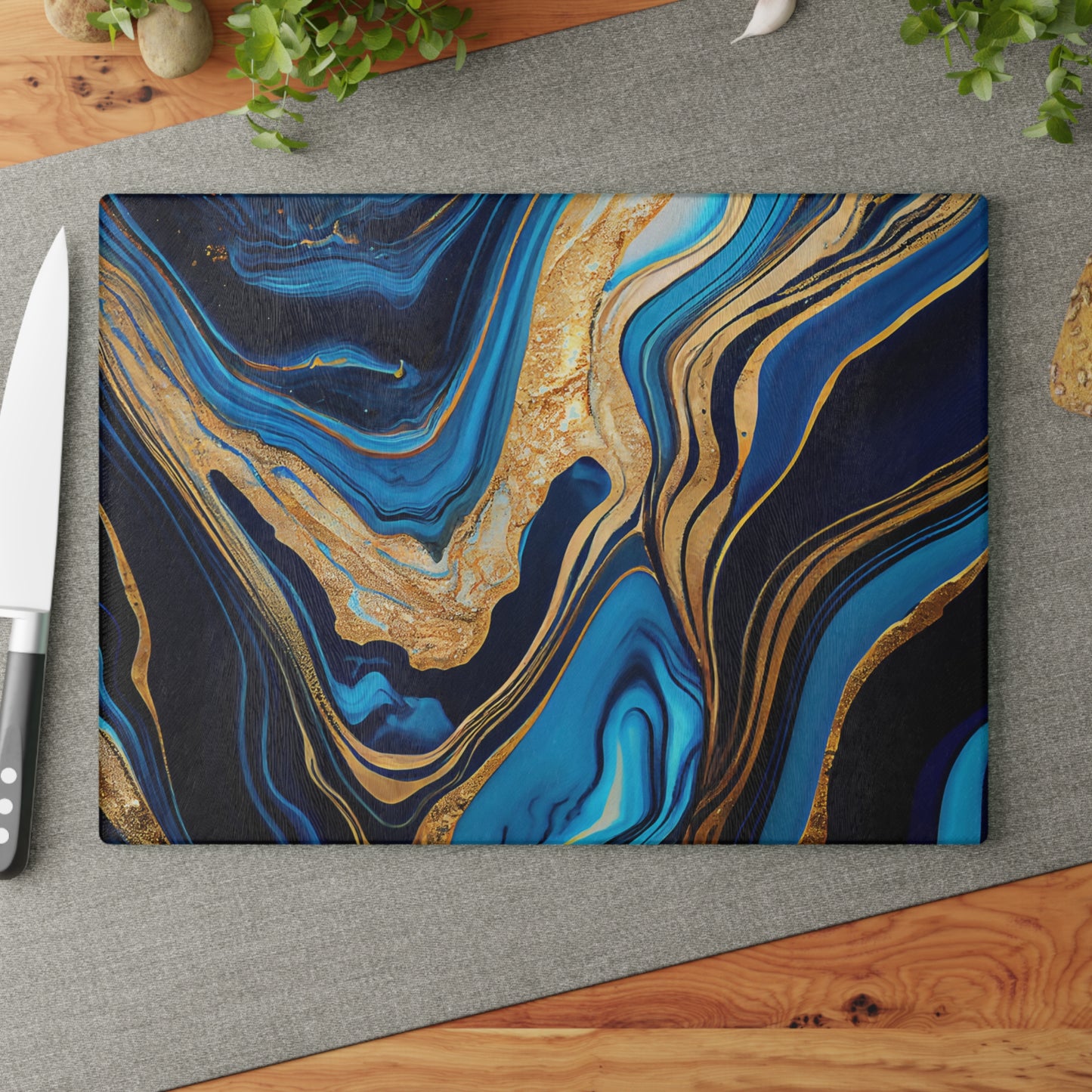 Kitchen Decor Glass Cutting Board Serving Tray with Quartz-look Design Cutting Board Gift for Home Cook Fun Marble-look Charcuterie Board