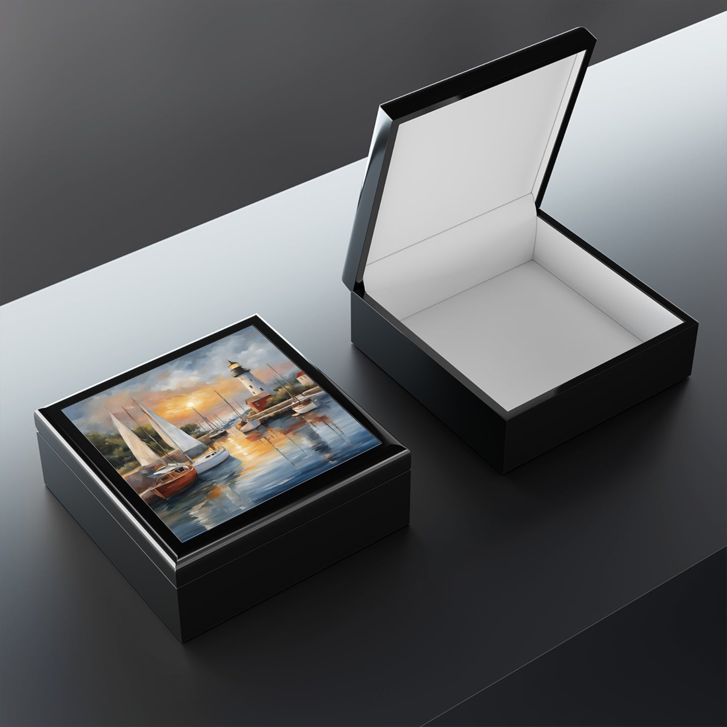 Unique Sail Boats Art Nautical Print Design Jewelry Box Trinket Box Bedroom Dresser Decor Vanity Gift Box - 3 colors to choose from
