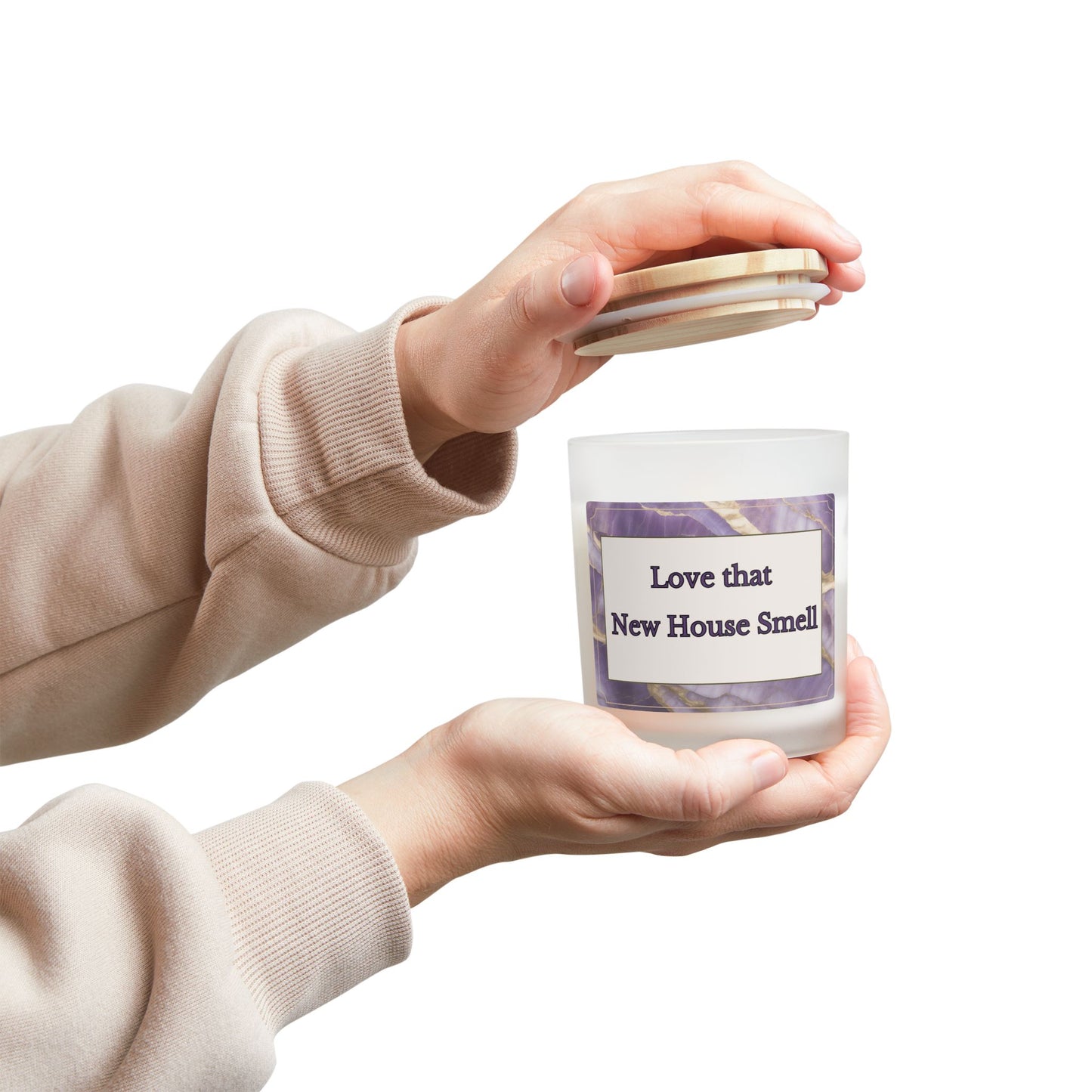 Artisanal Coconut Soy Frosted Glass Candle with Wooden Wick and Raw Maple Lid 11 oz Hand Poured Candle for New Home Owner 50 hrs burn time
