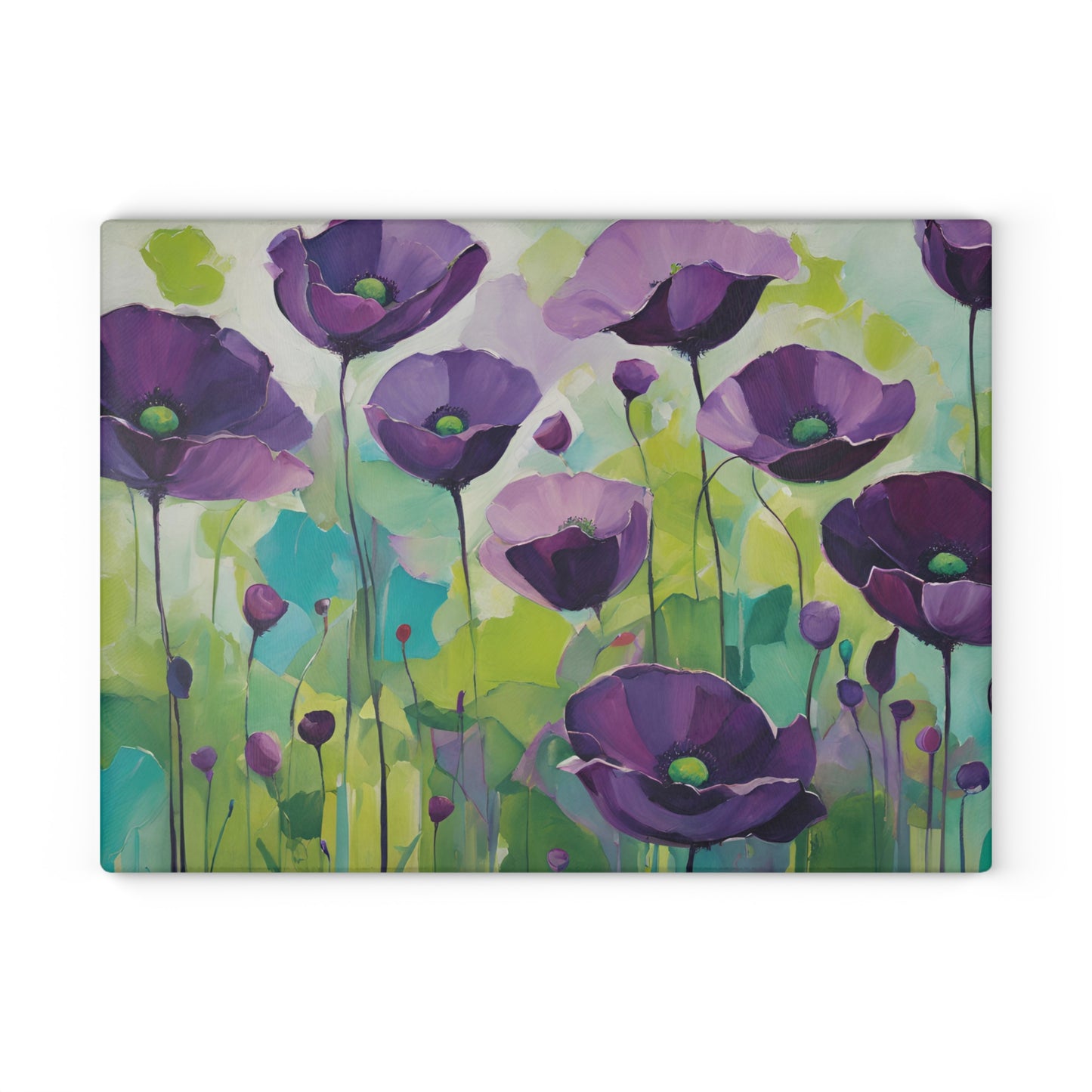 Kitchen Decor Glass Cutting Board Serving Tray with Field of Flowers Pattern Cutting Board Gift for Home Cook Charcuterie Board