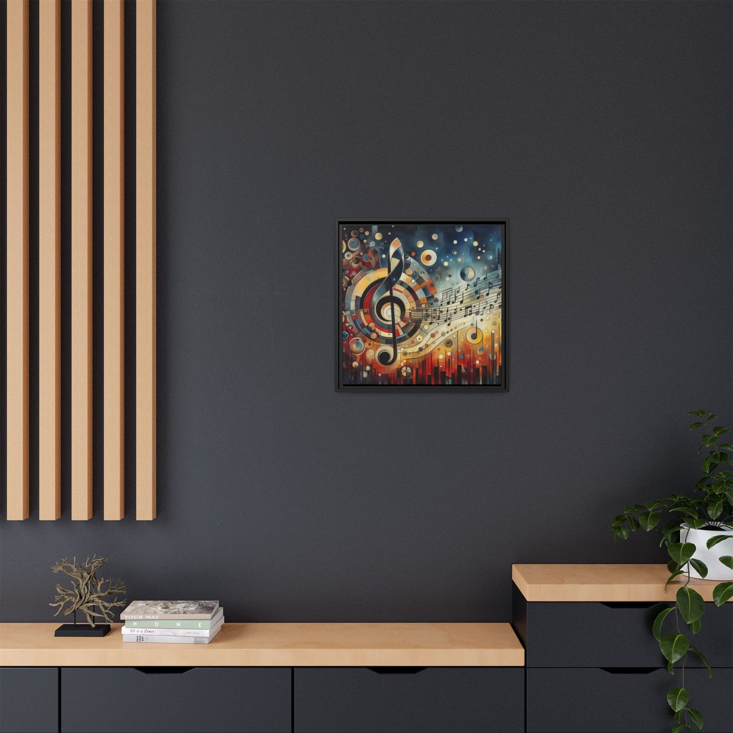 Modern Music-Themed Print Abstract Design Unique Framed Canvas Print Treble Clef Note Wall Art Music Lover Gift Decor 3 frame colors