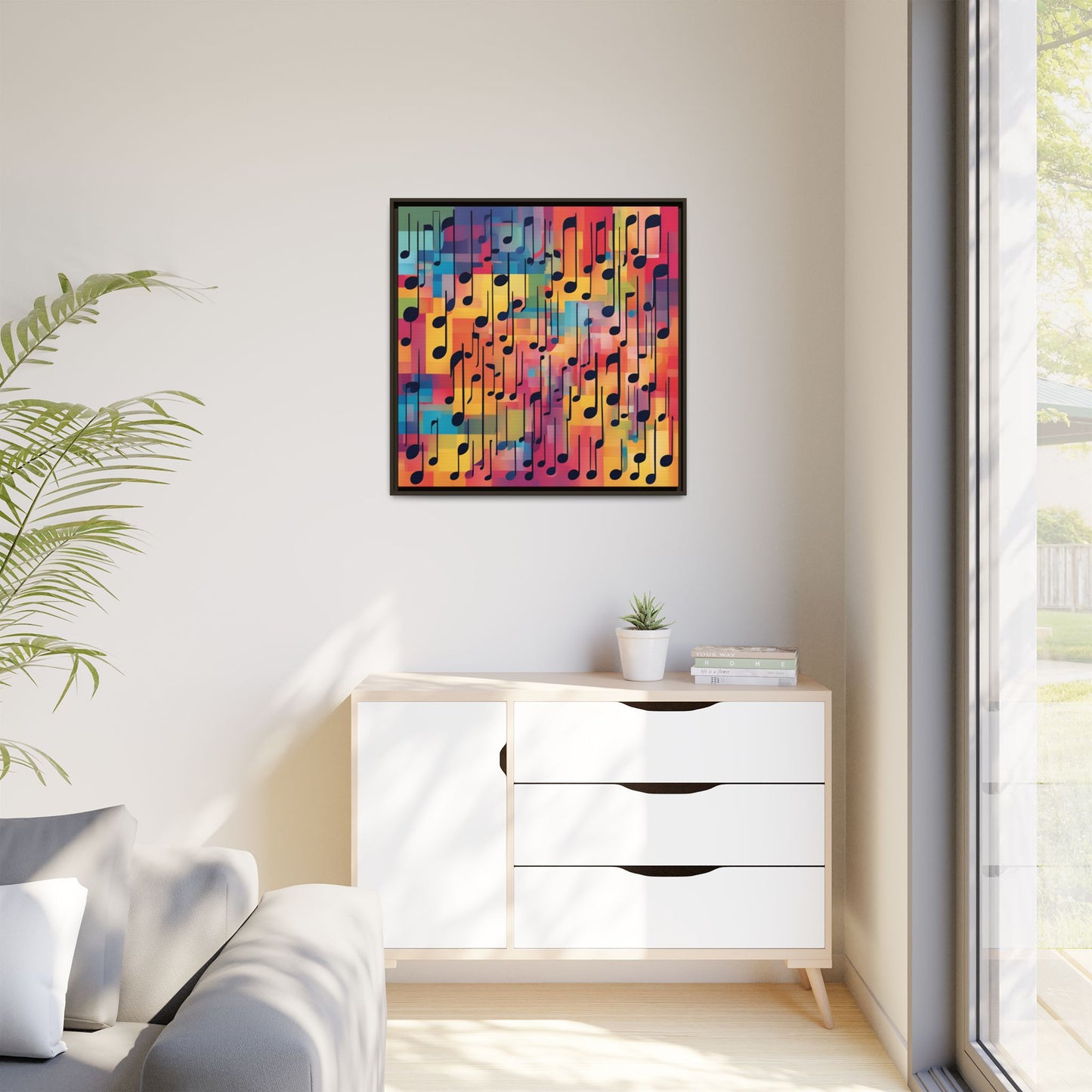 Modern Music-Themed Print Abstract Design Unique Framed Canvas Print Treble Clef Note Wall Art Music Lover Gift Decor 3 frame colors