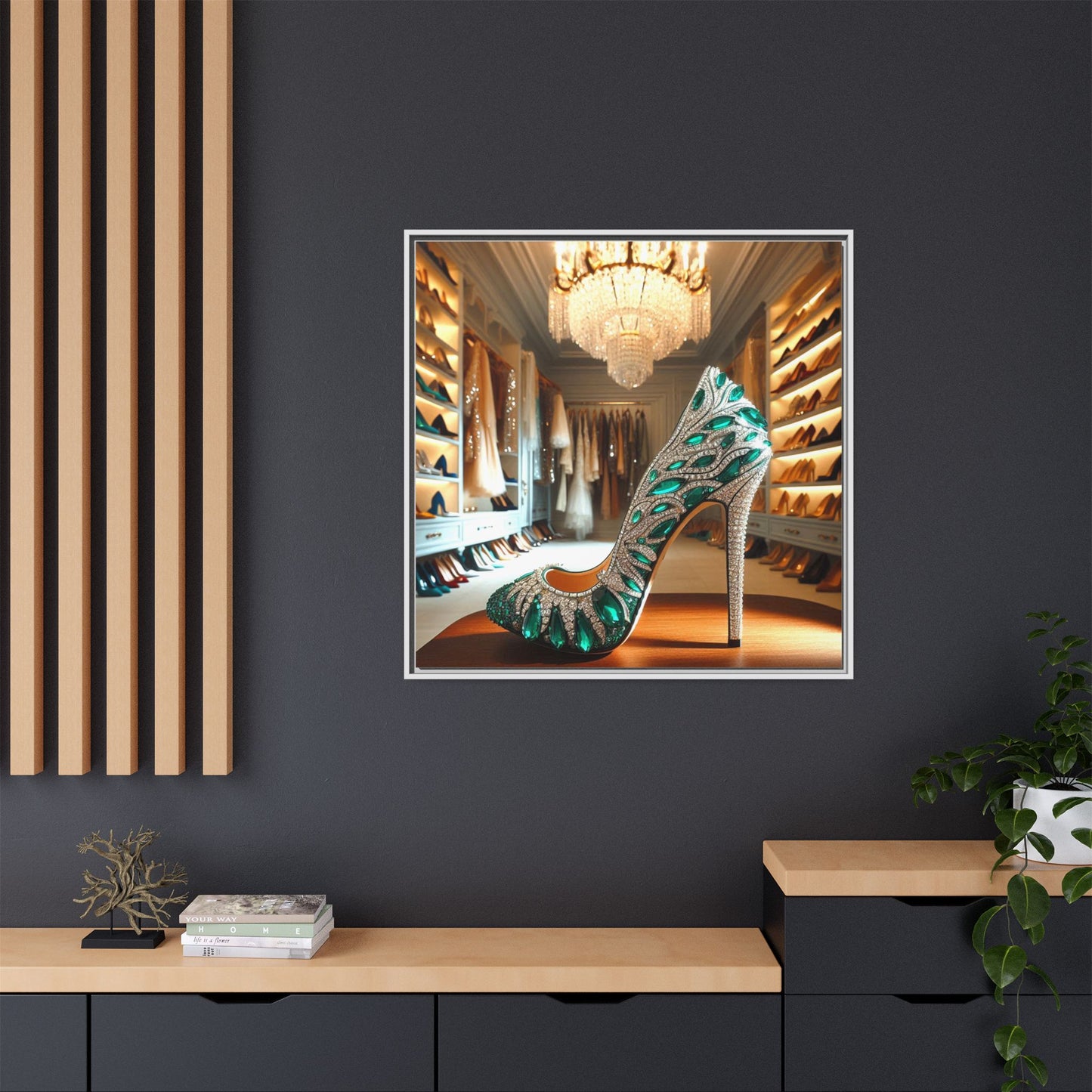High Heel Shoe Framed Canvas Print Wall Art Unique Fashion Designer Style Haute Couture Shoe Lover Fashionista Gift Decor 3 Frame Colors