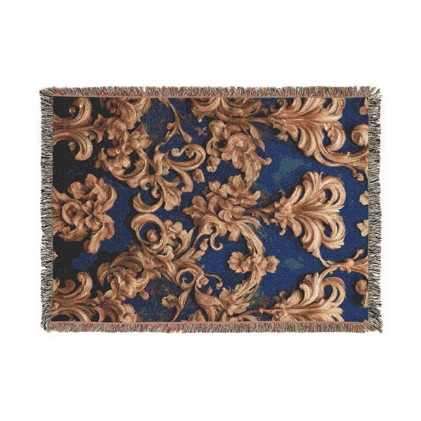 Retro Classic Damask Design Cozy Reading Throw for Book Lovers Cotton Woven Fringed Picnic Blanket Wall Art