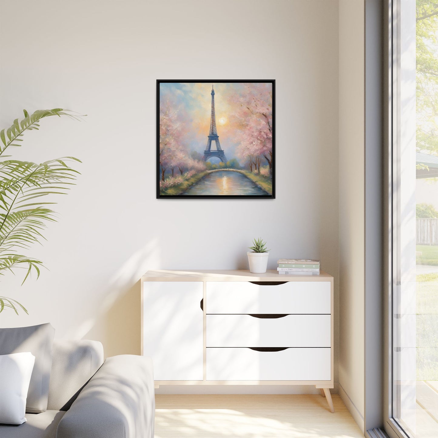 Modern Abstract Pastel Eiffel Tower Design Unique Framed Colorful Canvas Landscape Wall Art Paris France Gift Landscape Gift 3 frame colors