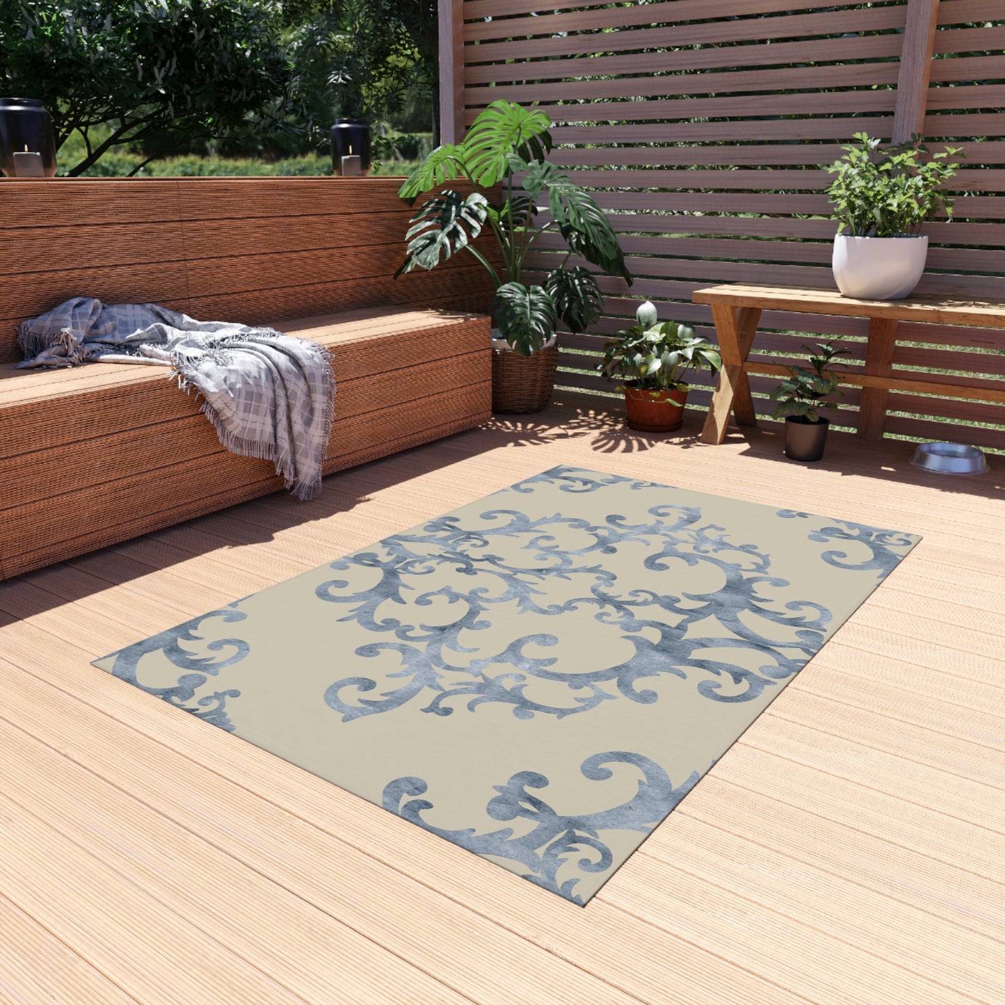 Chenille Outdoor Rug with No-Skid Backing Cozy Outdoor Carpet Patio Decor Gazebo Rug Pool Area Decor Outdoor Damask Pattern Kitchen Carpet