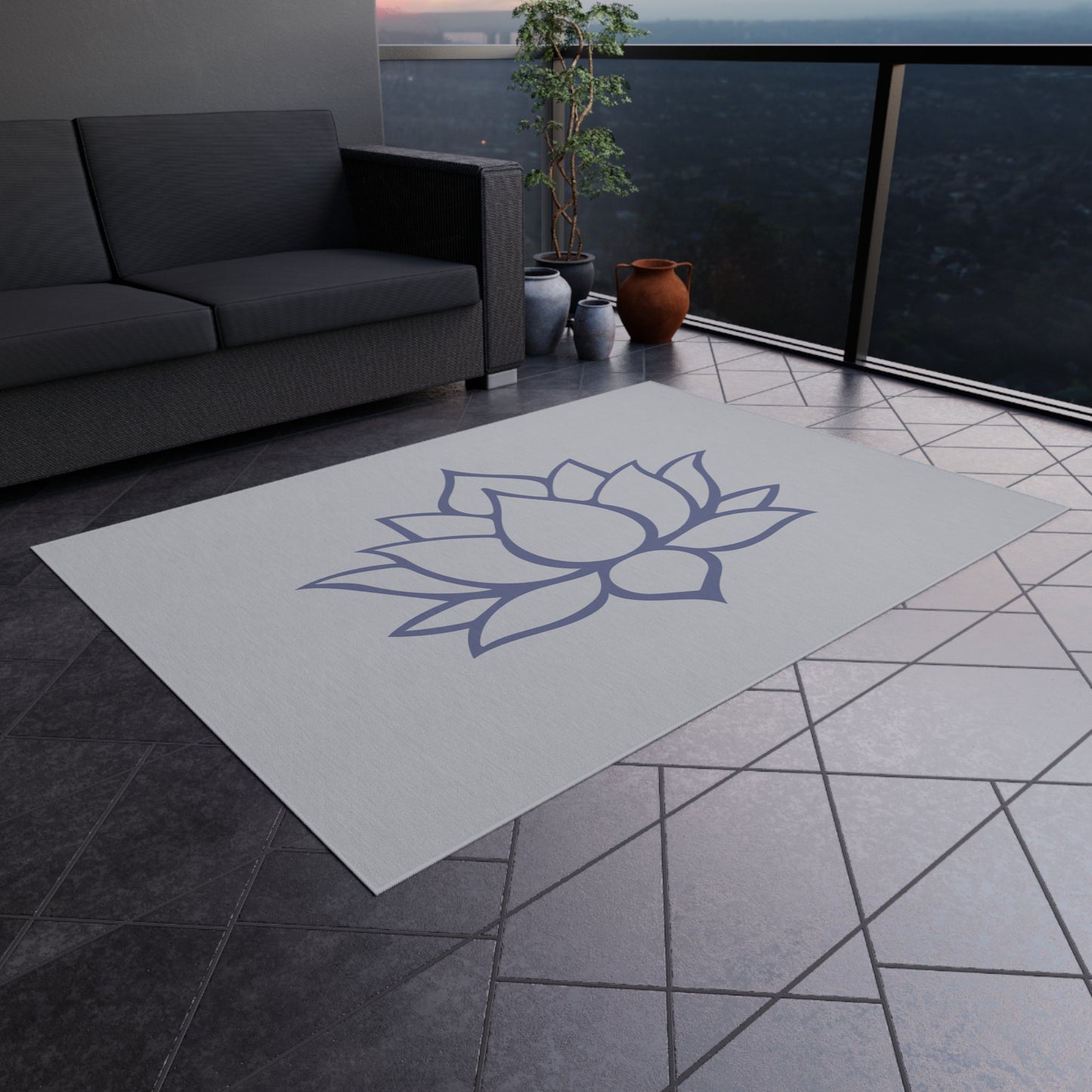 Zen Chenille Outdoor Rug with No-Skid Backing Cozy Outdoor Carpet Lotus Blossom Patio Decor Gazebo Rug Pool Area Floral Outdoor Kitchen Rug