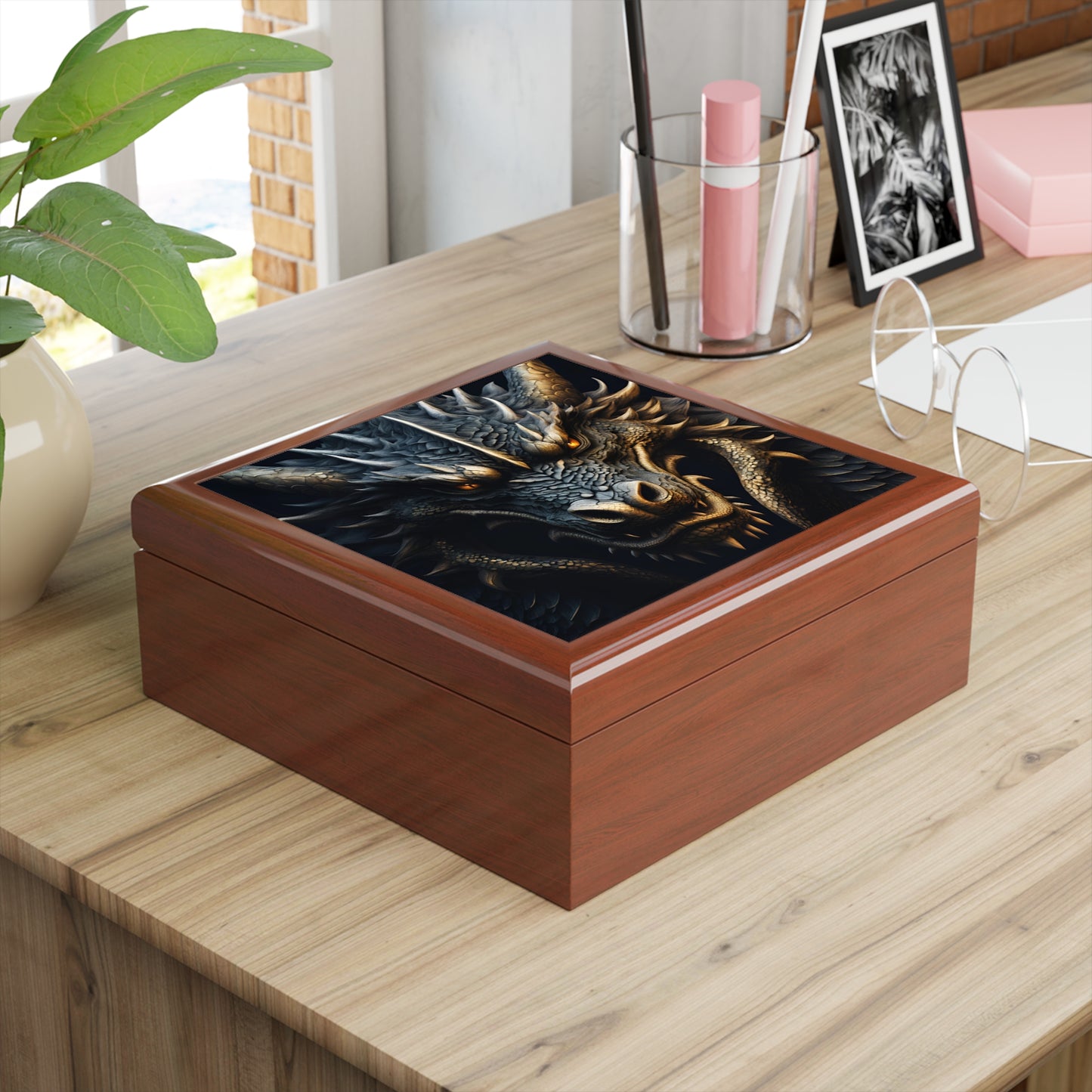 Unique Dragon Fantasy Art Print Mythical Design Jewelry Box Trinket Box Bedroom Dresser Decor Vanity Gift Box - 3 colors to choose from