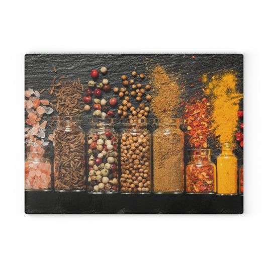 Kitchen Decor Glass Cutting Board Serving Tray with Colorful Spices Design Cutting Board Gift for Home Cook Charcuterie Board