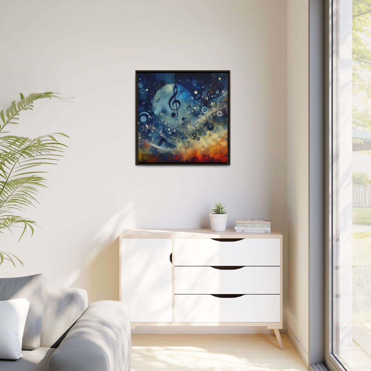 Modern Music-Themed Print Abstract Design Unique Framed Canvas Print Treble Clef Note Wall Art Music Lover Gift Decor 3 frame colors