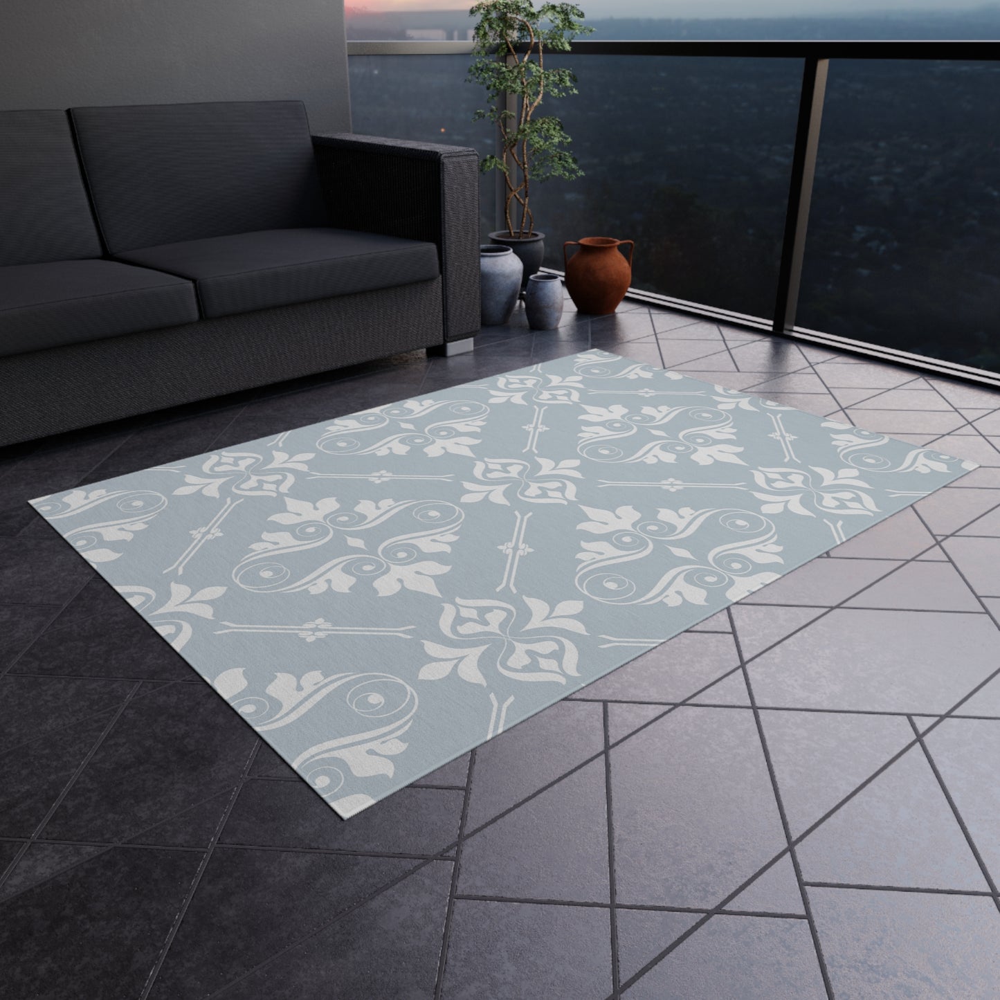 Chenille Outdoor Rug with No-Skid Backing Cozy Outdoor Carpet Patio Decor Gazebo Rug Pool Area Decor Outdoor Damask Pattern Kitchen Carpet