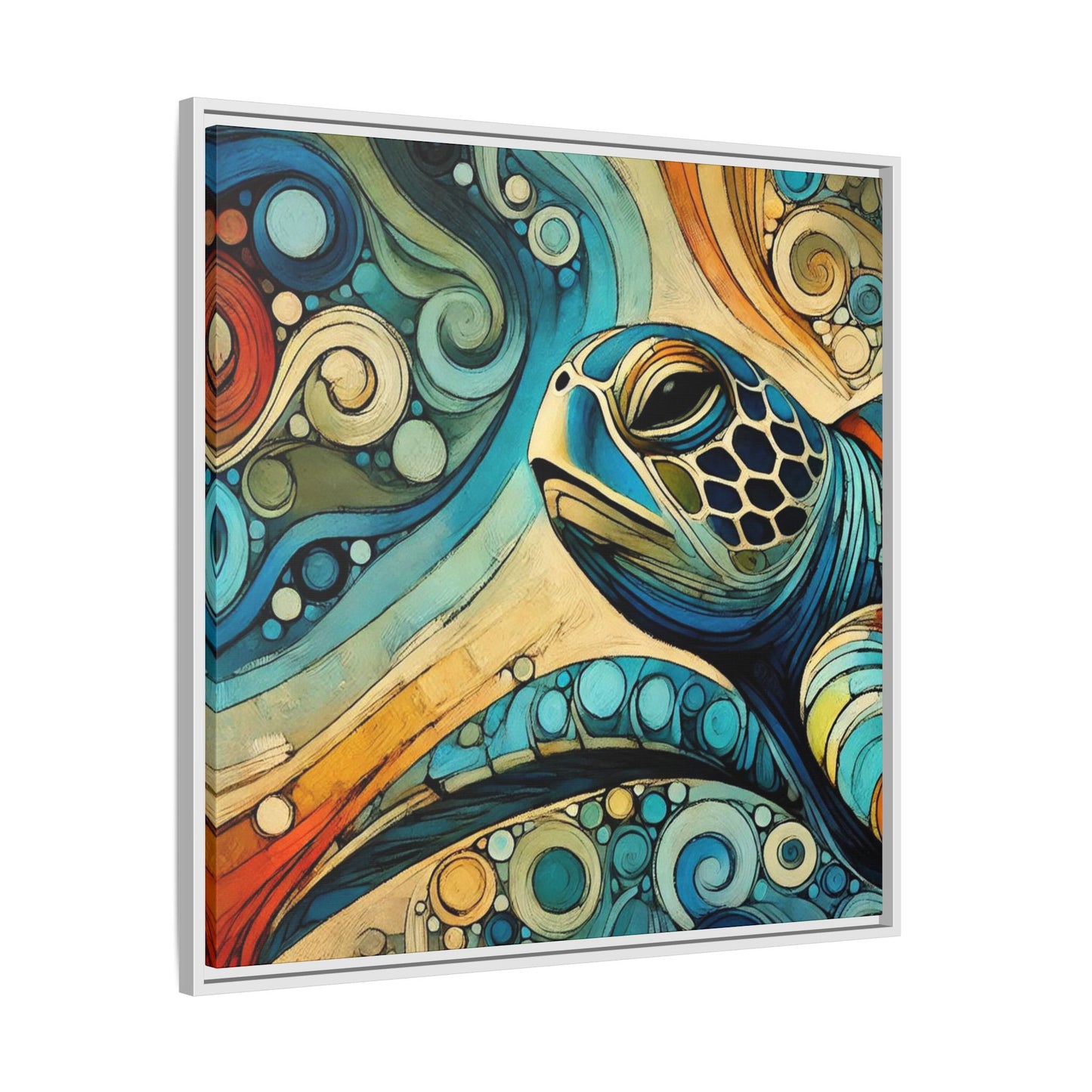 Modern Sea Turtle Print Abstract Design Unique Framed Canvas Print Oceanic Wall Art Animal Lover Gift Nature Lover Decor 3 frame colors