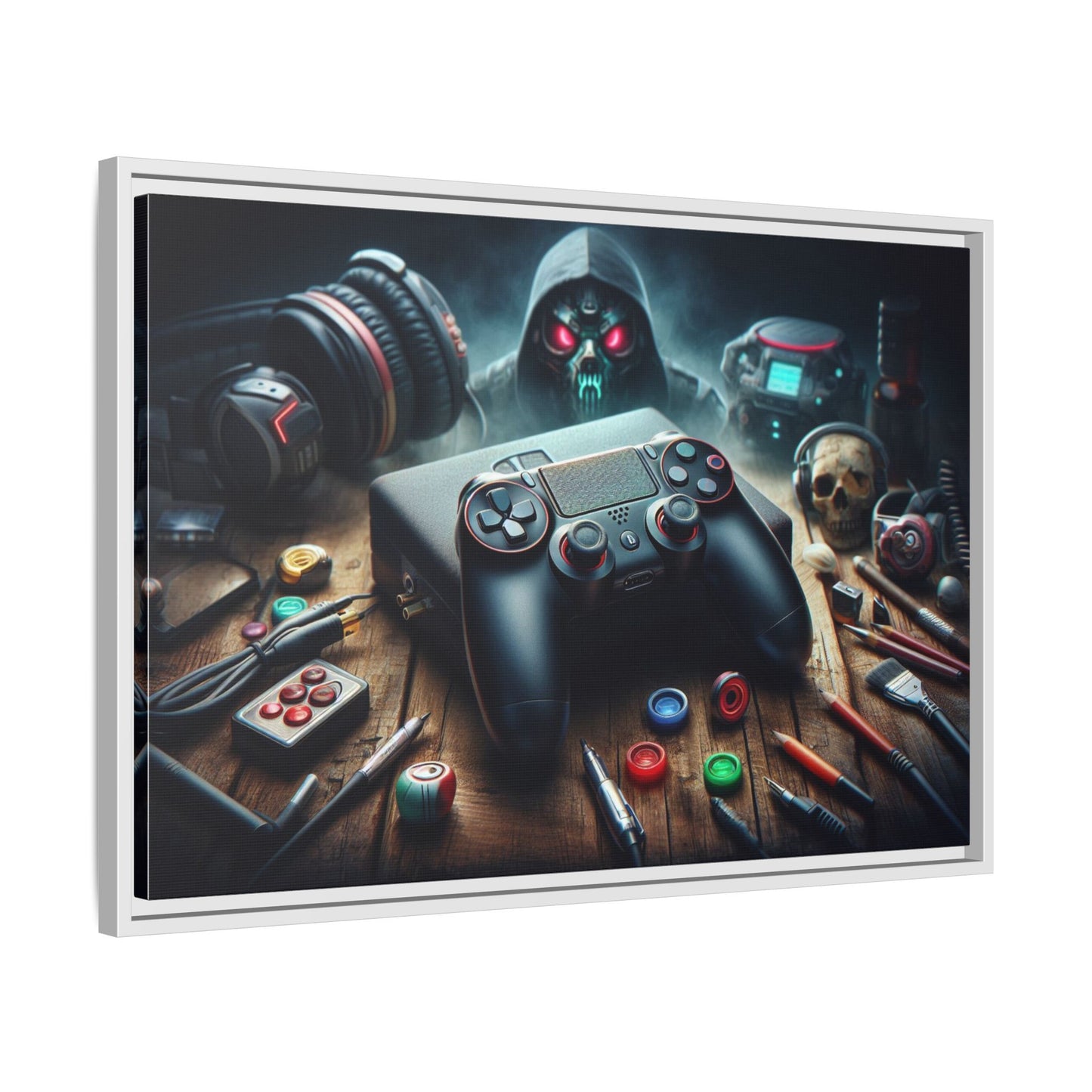 Gamer Themed Unique Framed AI Canvas Print Wall Art Video Game Lover Futuristic Digital Style Gift Cyber Geek Matrix Decor 3 frame colors